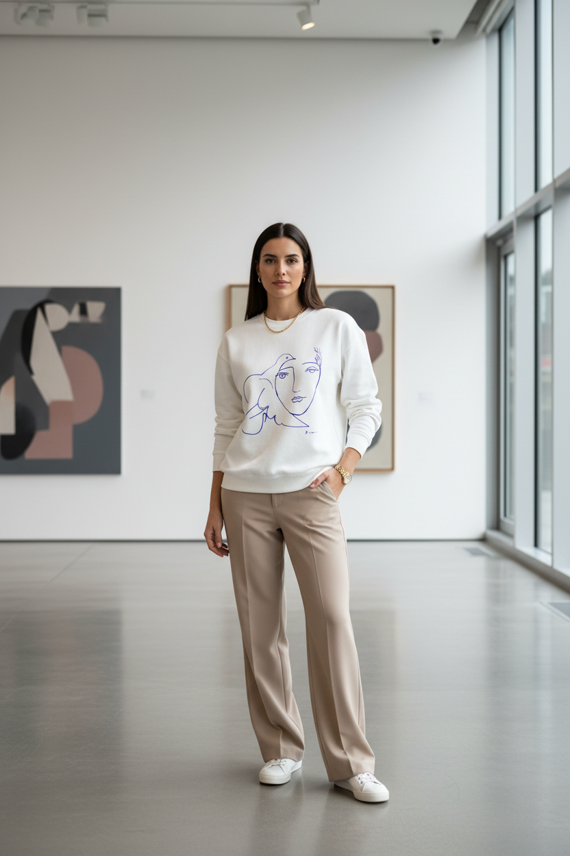 Picasso's Dove Sketch Sweatshirt, Abstract Face Line Art, Unisex Crewneck, Famous, Comfort Colors, Warm Apparel, Unique Style