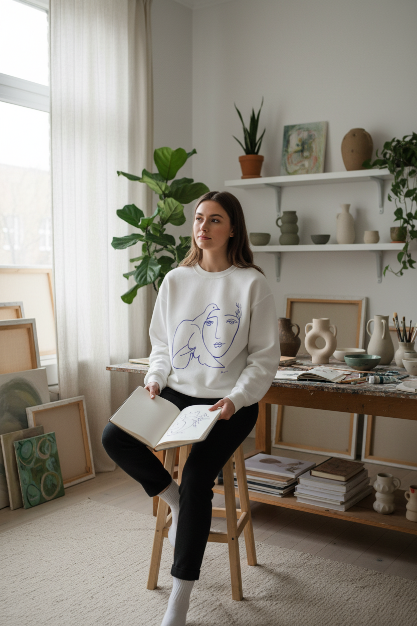 Picasso's Dove Sketch Sweatshirt, Abstract Face Line Art, Unisex Crewneck, Famous, Comfort Colors, Warm Apparel, Unique Style
