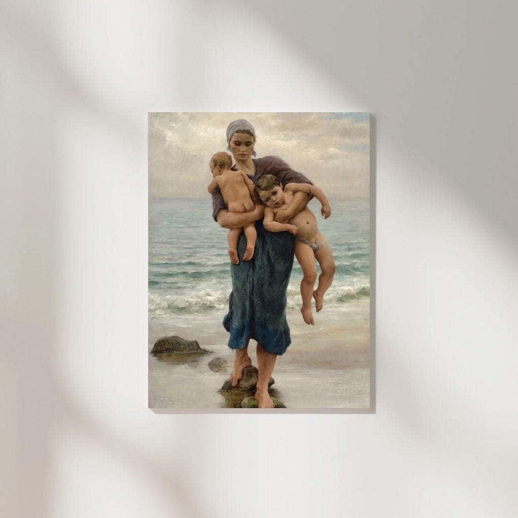 Virginie Demont Breton Canvas Panel Print, Fishermans Wife Bathing her Children, Home Wall Art Decor, Perfect Mothers Day Gift