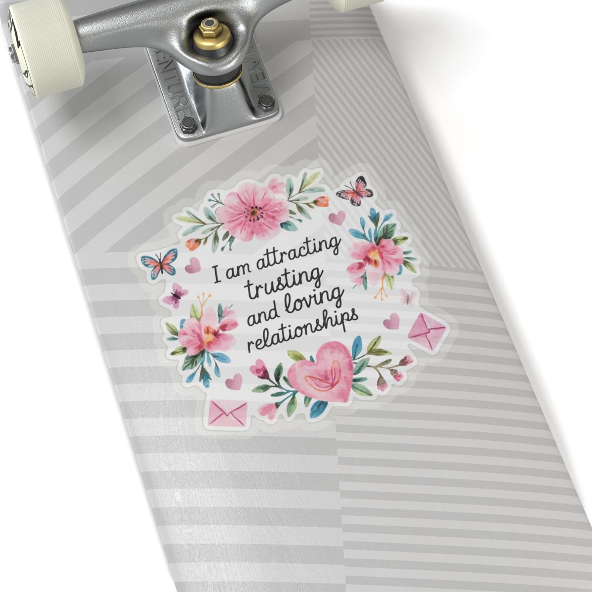 Love Affirmation Sticker, Attracting Trusting and Loving Relationships, Romantic Manifestation with Hearts and Flowers, Love Magnet Gift