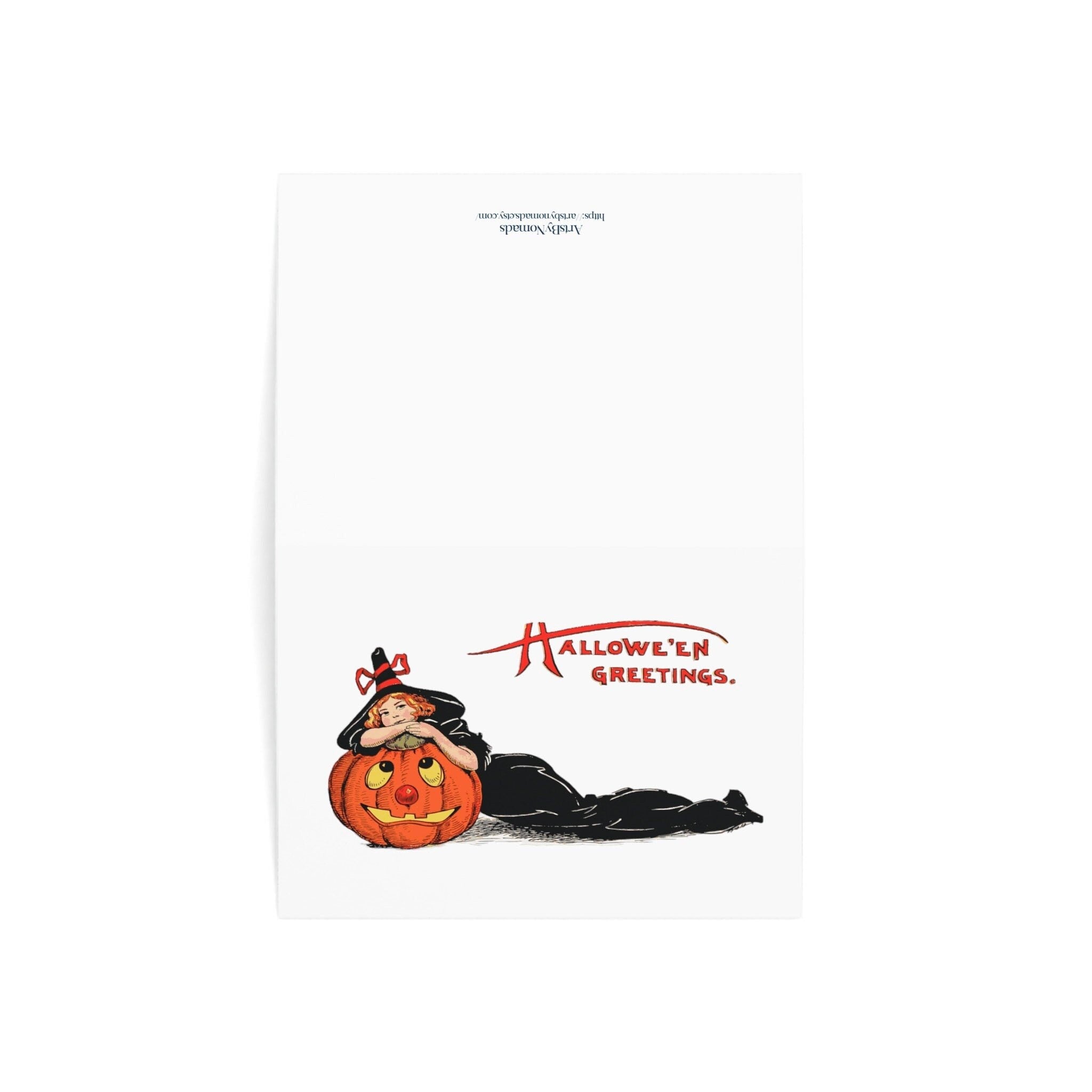Vintage Halloween Witch Greeting Card, Pumpkin Illustration, Retro Holiday Card, Halloween Unique Gift