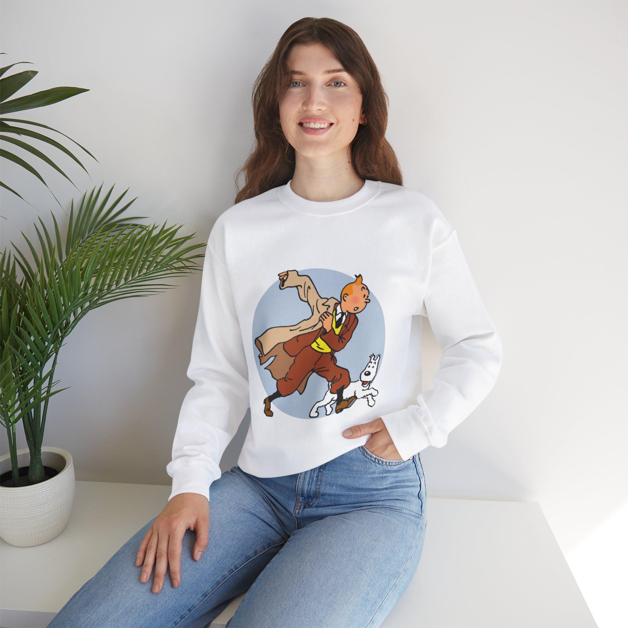 The Adventures of Tintin Crewneck Sweatshirt, Eco-Friendly Animation Attire, Childhood Nostalgia Gift, Sustainable Jumper, Multiple Colors