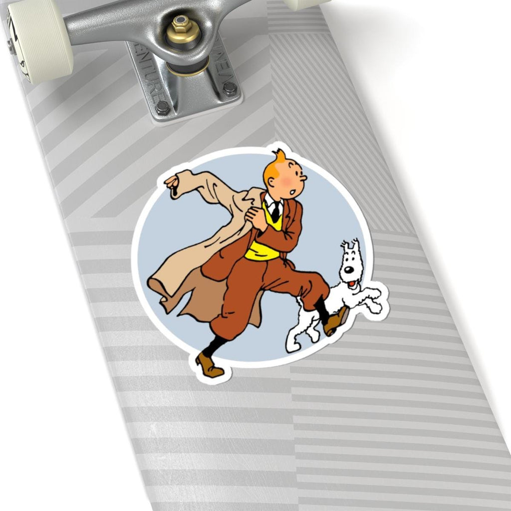 Adventures of Tintin Sticker, Retro Nostalgic Vibe, Fans of Classic TV Series, Action Manga, Tintin and Snowy Dog Design