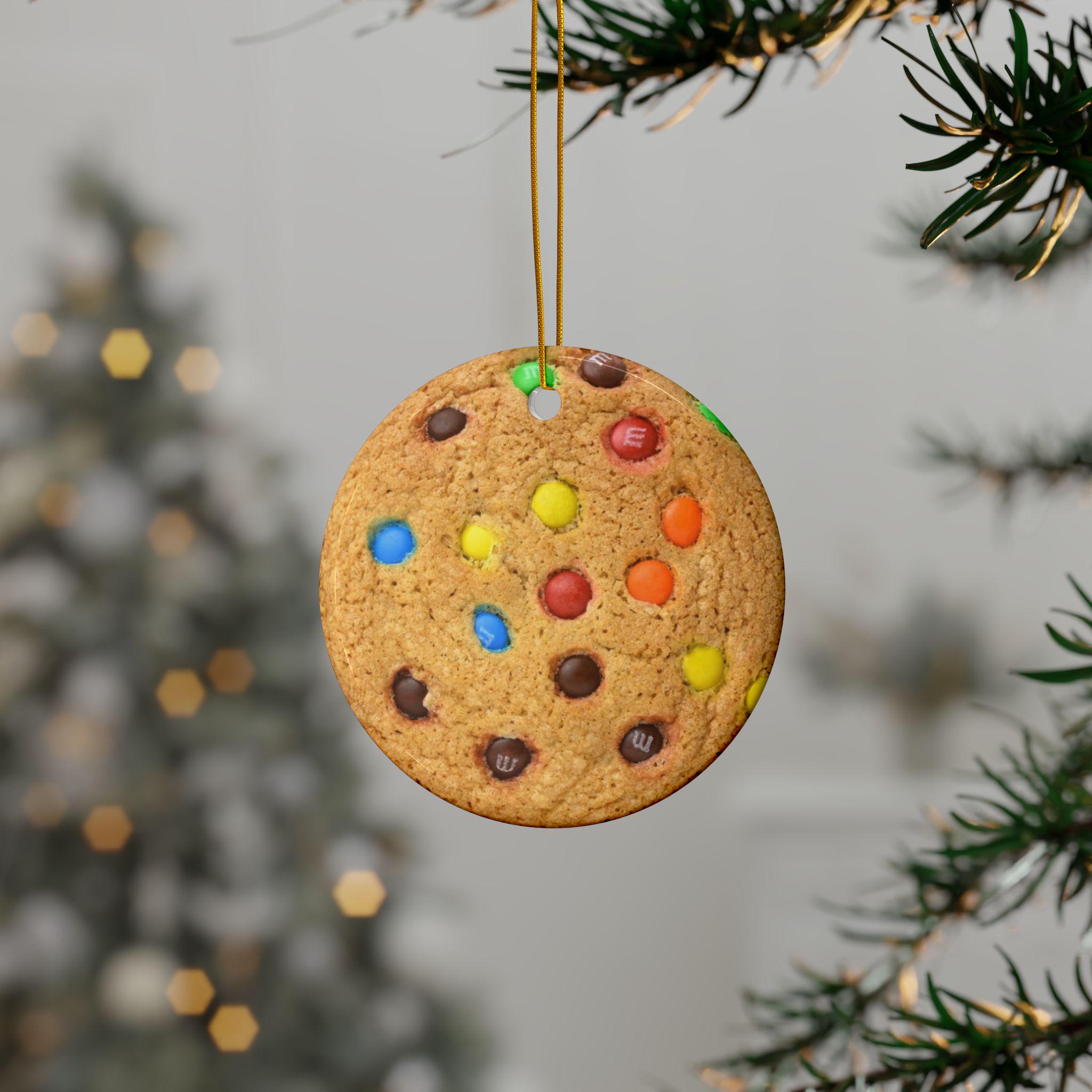 Realistic M and M Monster Cookie Christmas Ornament Double Sided Ceramic Foodie Tree Decor, Gift, Sweet Tooth, Holiday Lover, Flat Surface