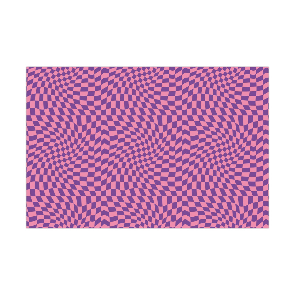 Checkered Wrapping Paper, Chic Pink Purple, Funky 70s Vibe, Girly Gift Wrap, Satin or Matte Finish
