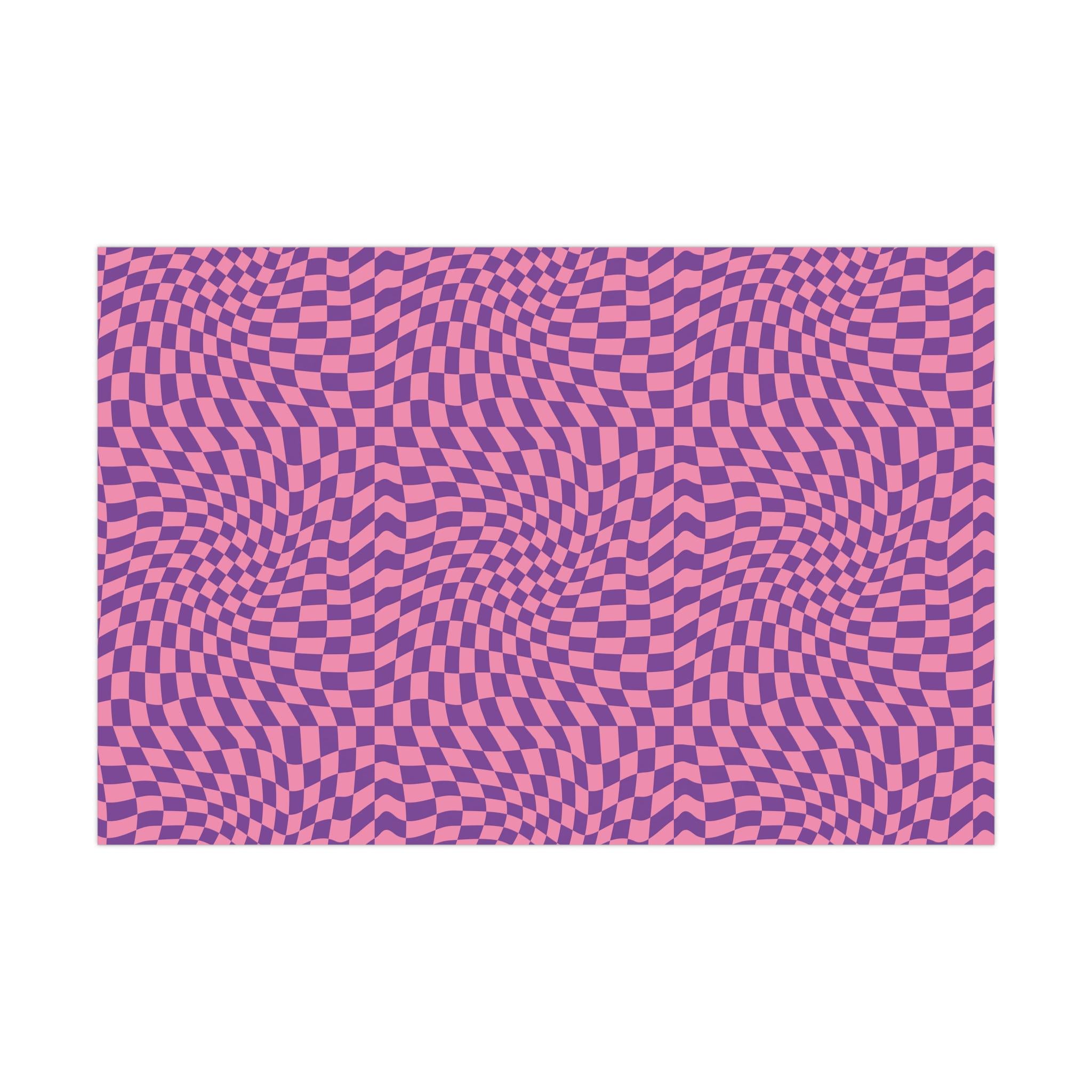 Checkered Wrapping Paper, Chic Pink Purple, Funky 70s Vibe, Girly Gift Wrap, Satin or Matte Finish