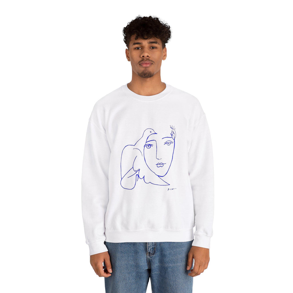 Picasso's Dove Sketch Sweatshirt, Abstract Face Line Art, Unisex Crewneck, Famous, Comfort Colors, Warm Apparel, Unique Style