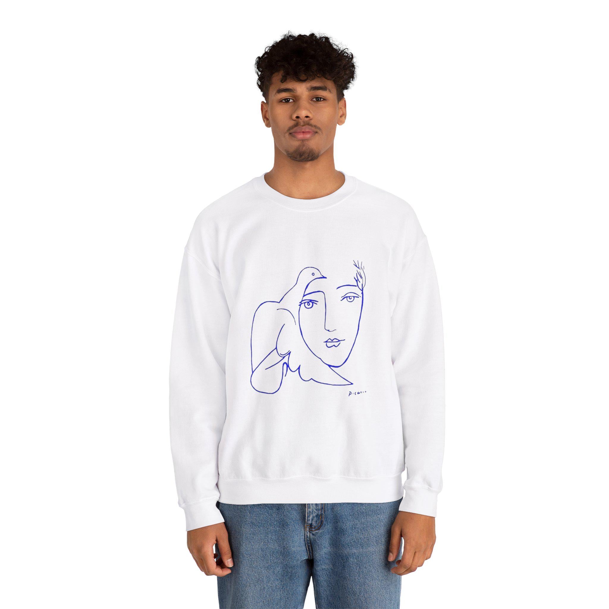 Picasso's Dove Sketch Sweatshirt, Abstract Face Line Art, Unisex Crewneck, Famous, Comfort Colors, Warm Apparel, Unique Style