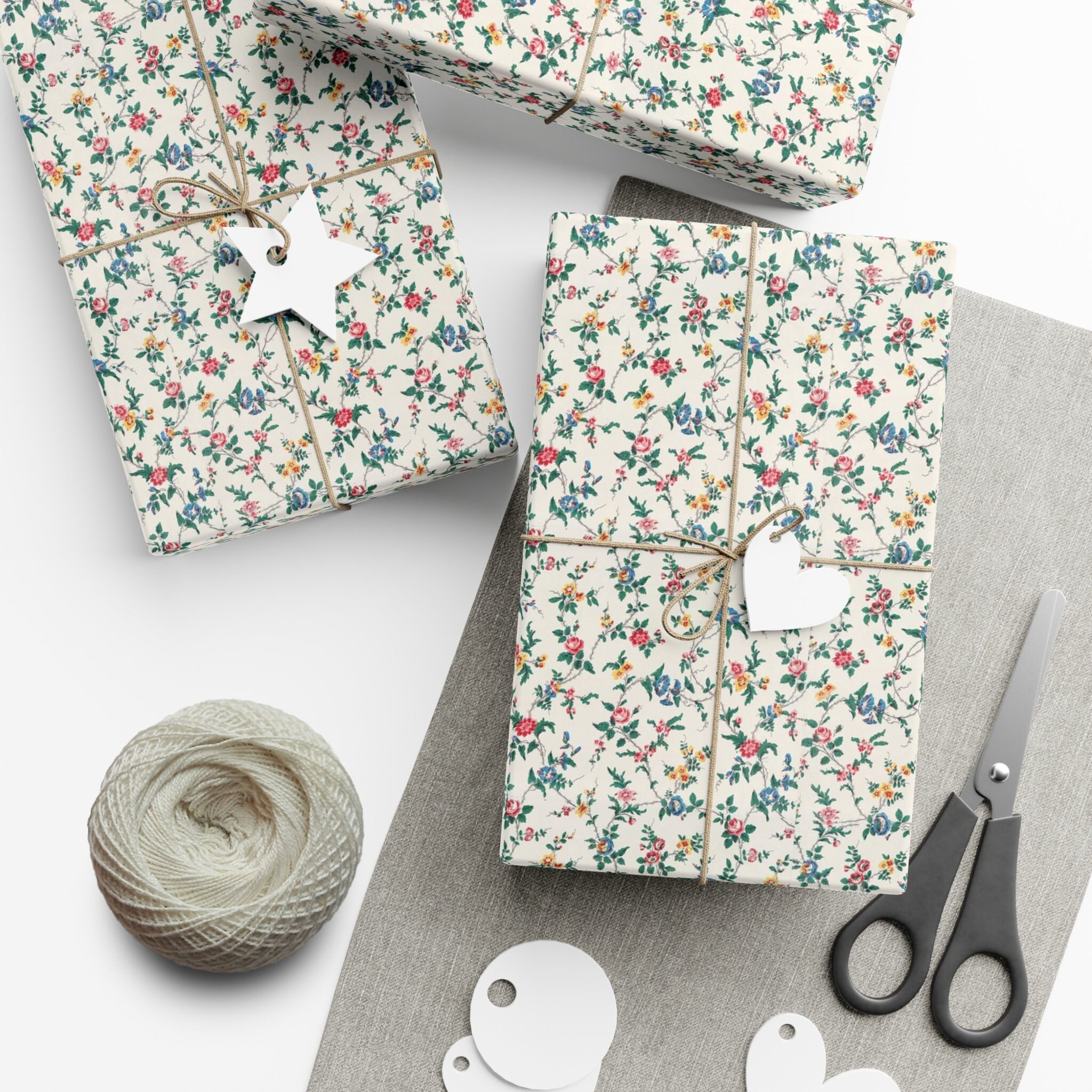 Elegant Wildflower Gift Wrap, Soft Beige Floral Wrapping Paper, Perfect for All Occasions, Eco Friendly Present