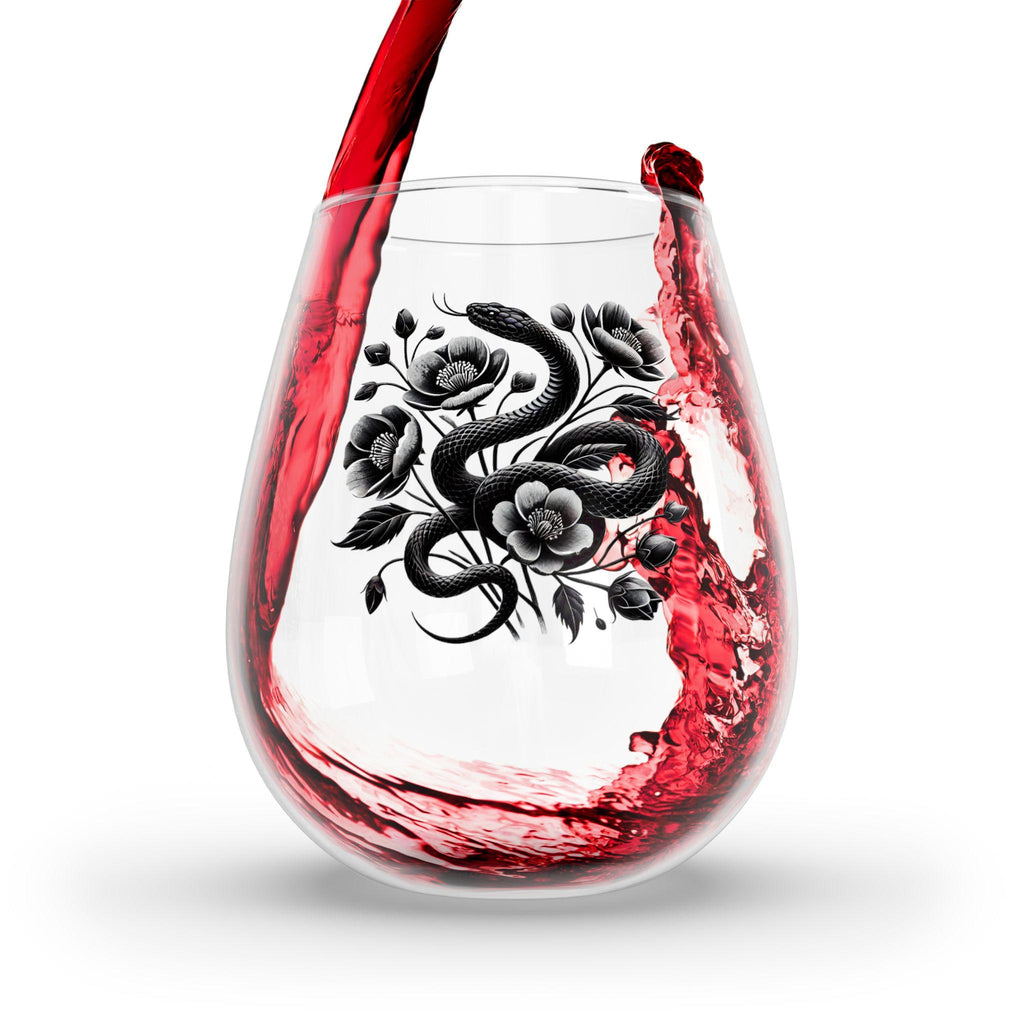 Gothic Glass for Water and Wine, Elegant Snake and Blooming Flowers, 11.75oz, Perfect for Holiday Decor, Year 2025, Halloween, Perfect Gift