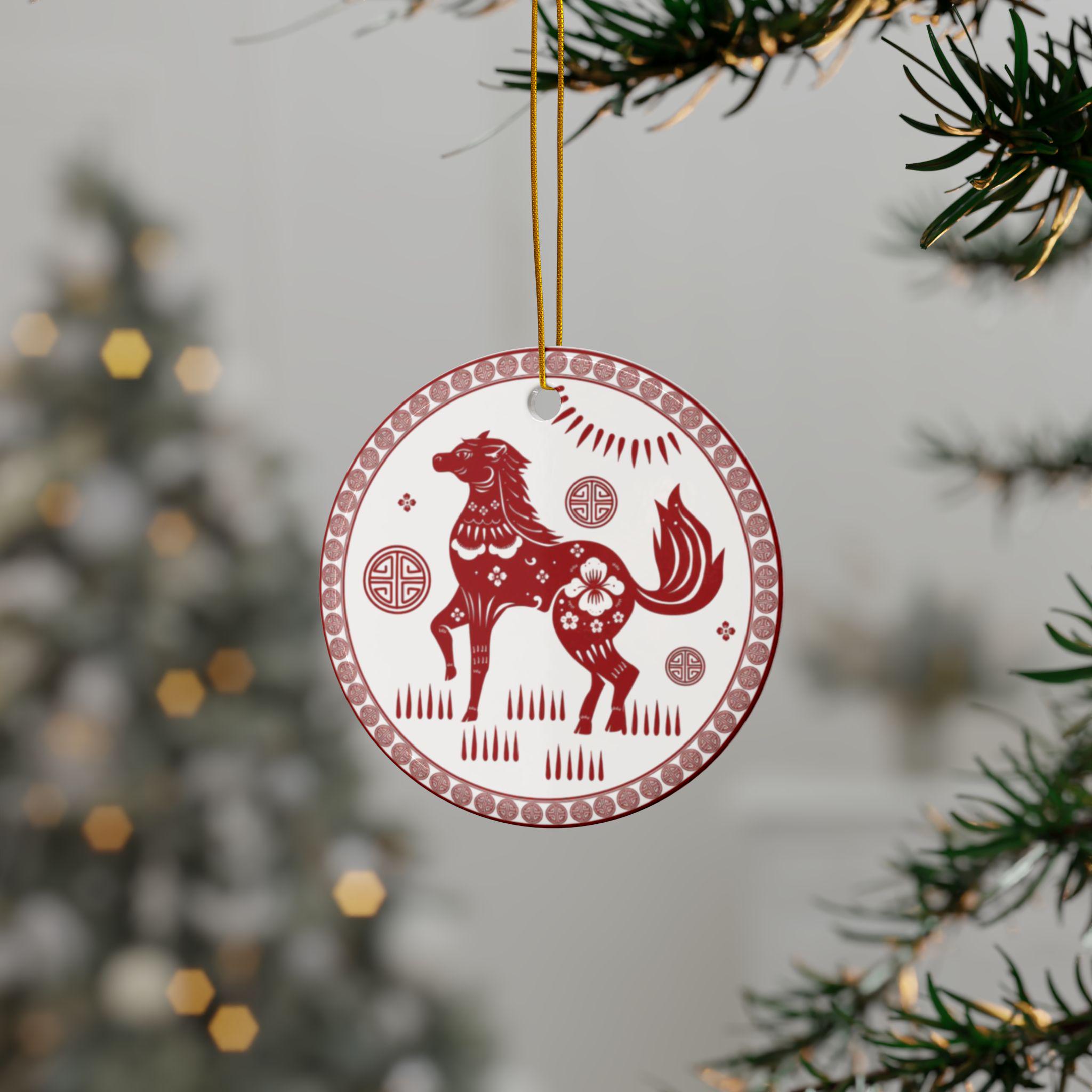 Horse Chinese Zodiac 2026 Christmas Tree Ornament Ceramic | Double-Sided, Good Luck | New Year Gift