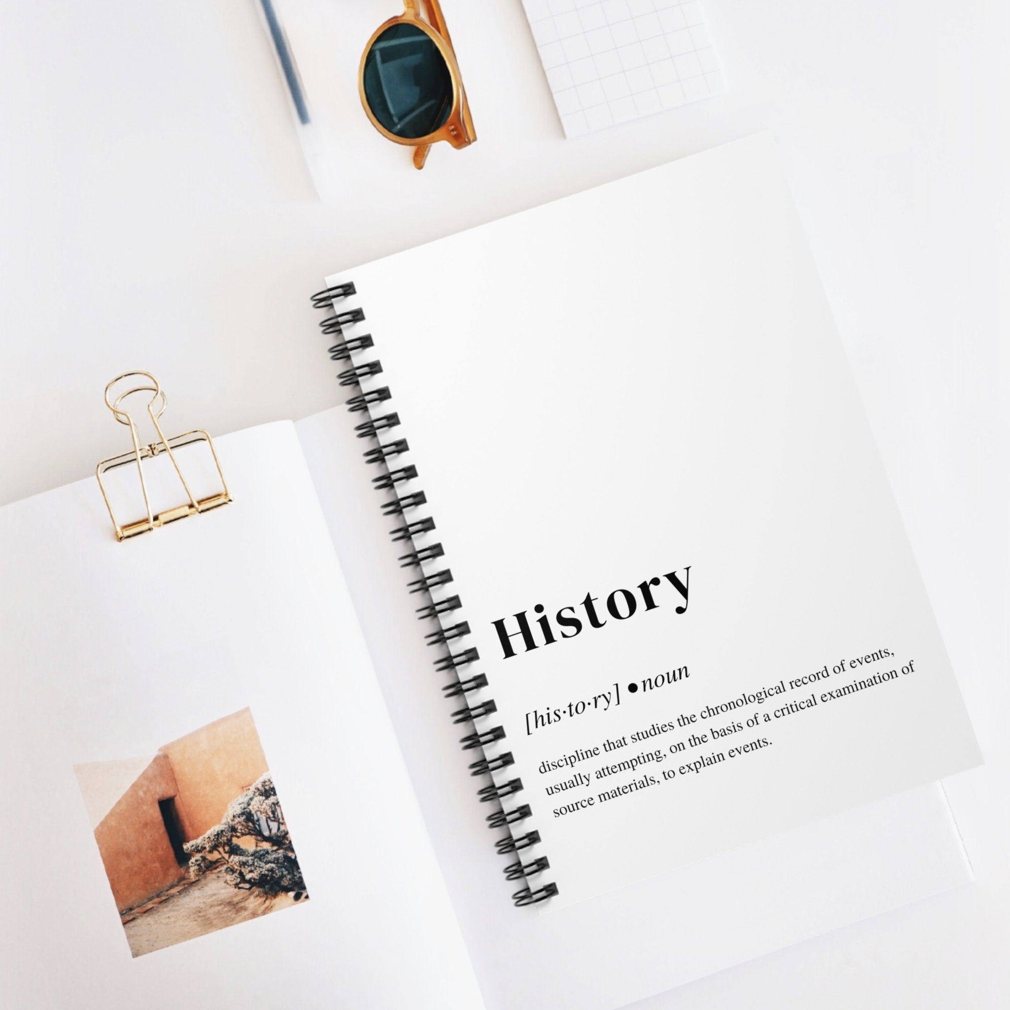 History Definition Spiral Notebook, Perfect Gift for Students, White Background, School and University Supplies