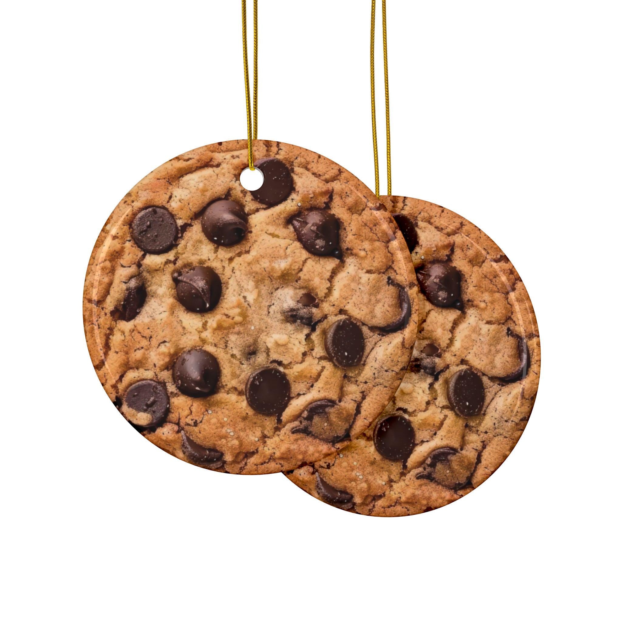 Chocolate Chip Cookie Ornament - Double Sided Holiday Seasonal Decor for Baking Lovers & Foodies - Christmas Tree Decoration - Flat Surface