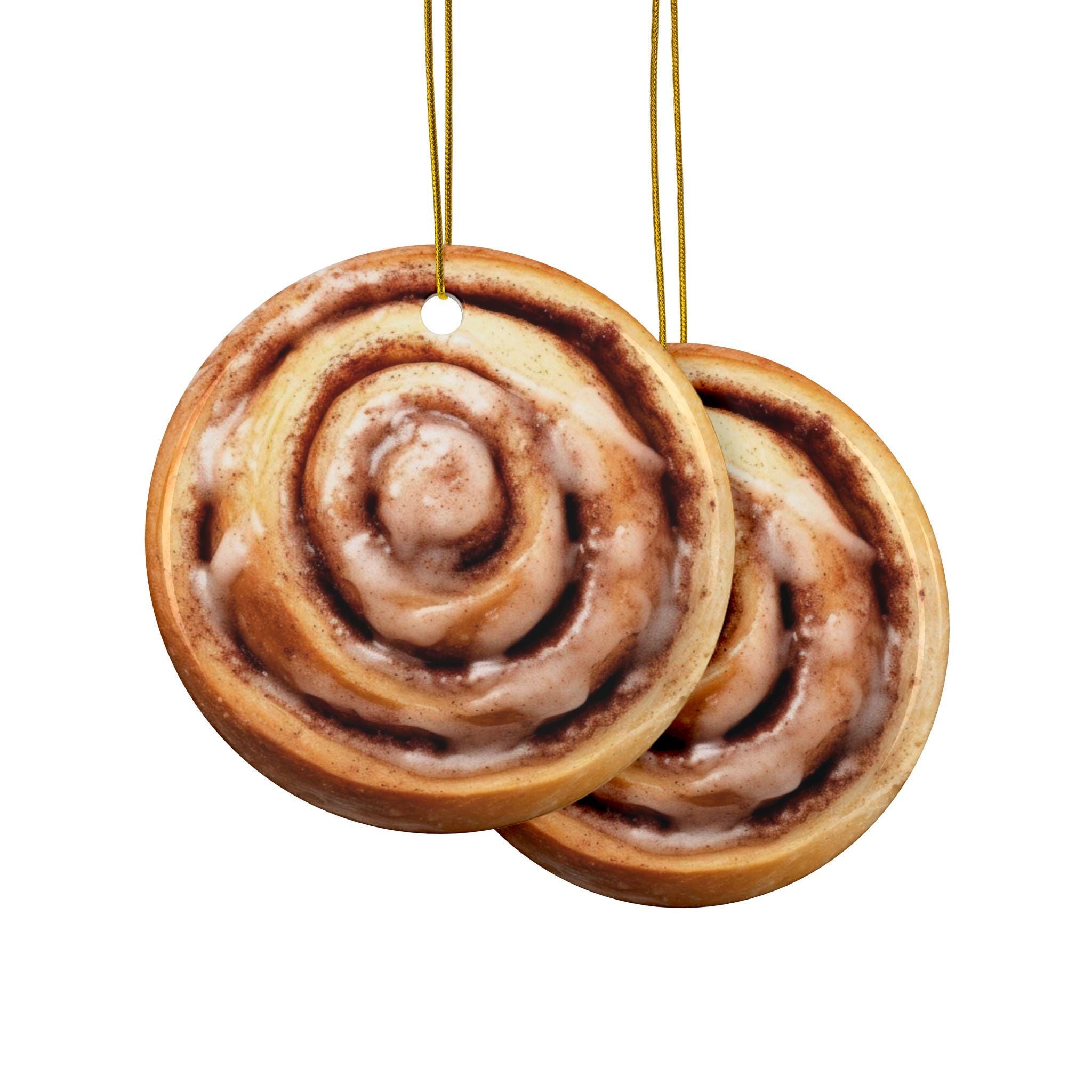 Cinnamon Bun Christmas Ornament, Double Sided Holiday Decor for Foodies & Baking Lovers - Christmas Tree Seasonal Decoration - Flat Surface