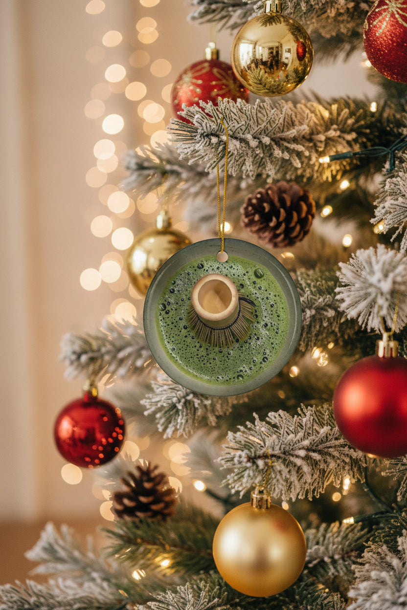 Matcha Ornament, Double Sided Holiday Decor for Matcha Green Tea Lovers and Enthusiasts, Christmas Tree Decoration, Best Gift - Flat Surface