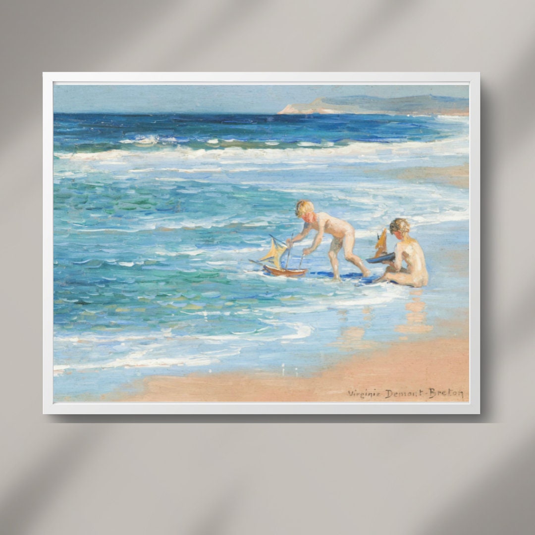 Virginie Demont-Breton The Little Boats Print, Enhanced Beach Scene, Children's Maritime Adventures Art Poster