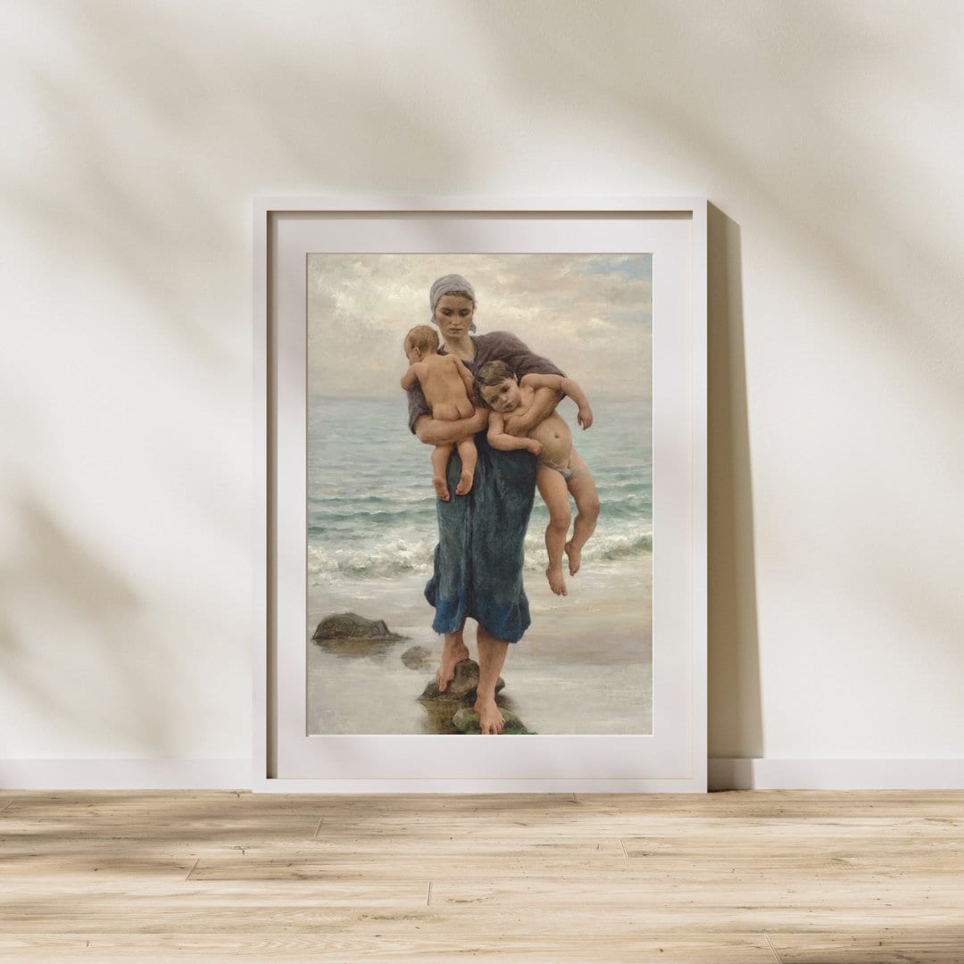 Fisherman's Wife Bathing her Children Print by Virginie Demont Breton, Classic French Art, Coastal Life Poster, Motherhood, Mothers Day Gift
