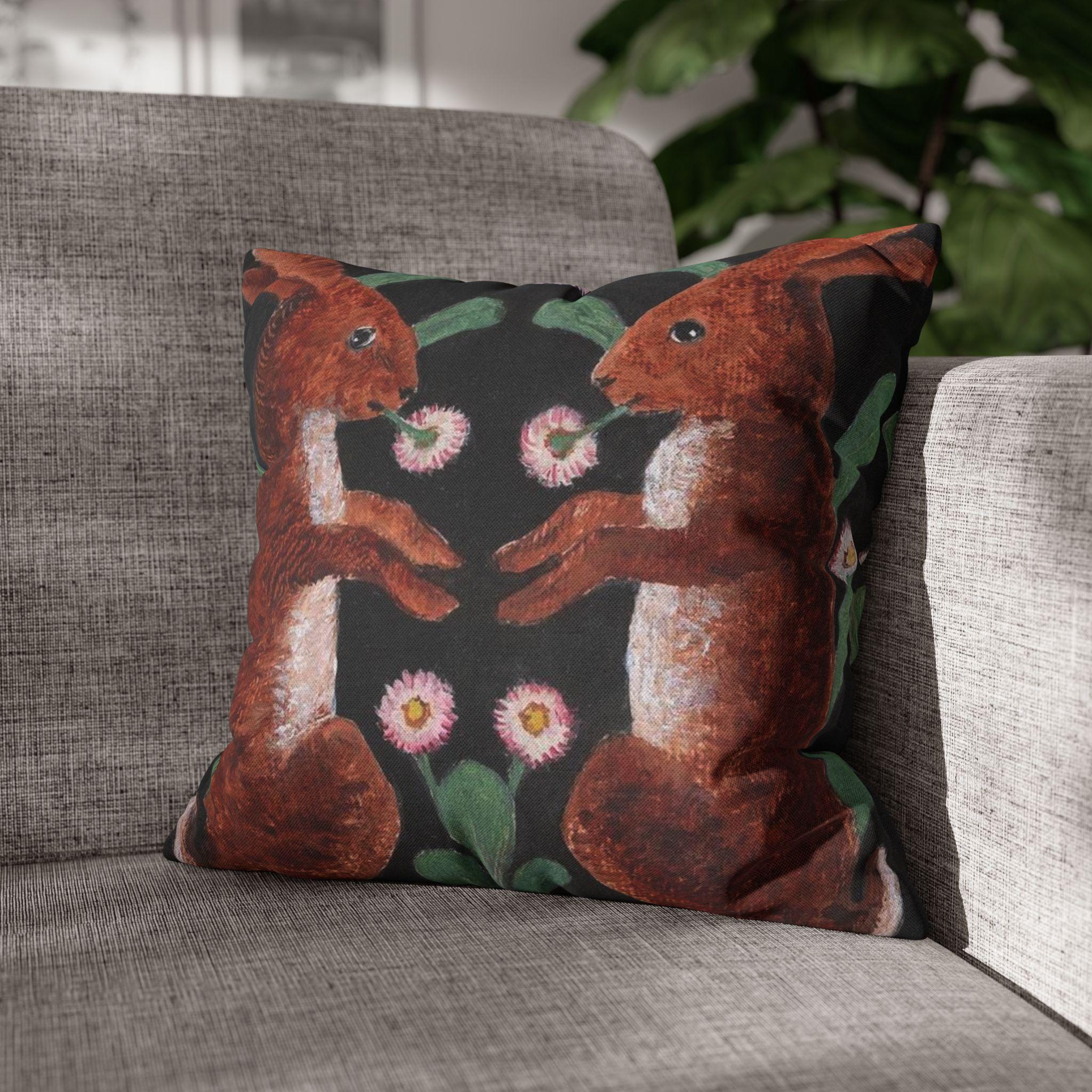 William Bell Scott 'Two Hares' Art Pillow Case, Cottagecore Decor, Ideal Easter and Housewarming Gift