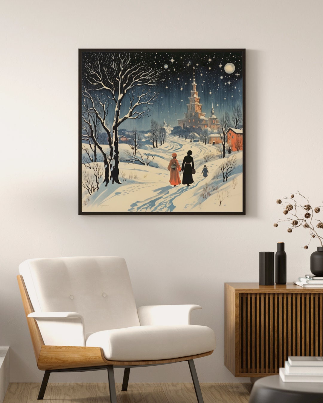 Doctor Zhivago Inspired Art Poster, Winter Night Landscape, Illustration Wall Decor