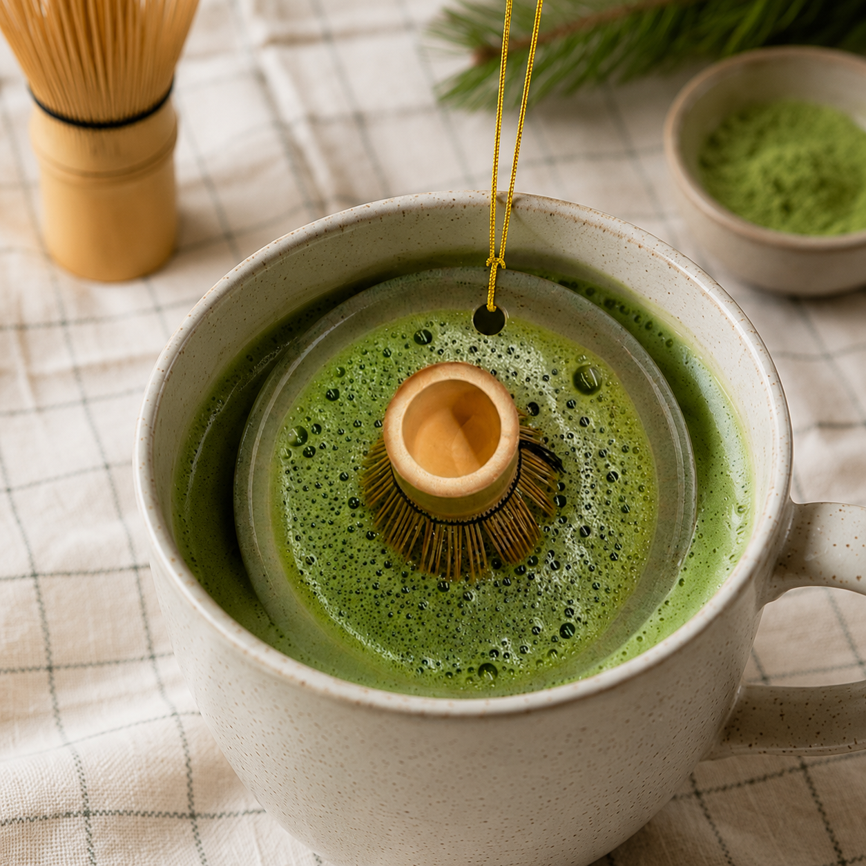 Matcha Ornament, Double Sided Holiday Decor for Matcha Green Tea Lovers and Enthusiasts, Christmas Tree Decoration, Best Gift - Flat Surface