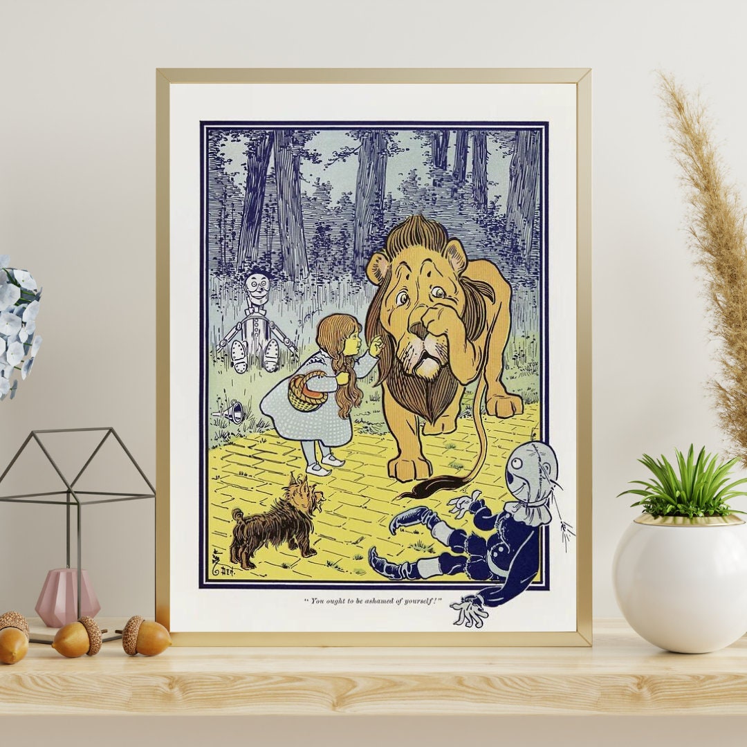 Vintage Print, Dorothy Meets Cowardly Lion, Classic Wizard of Oz Illustration, Gift for Kids and Literary Wall Art
