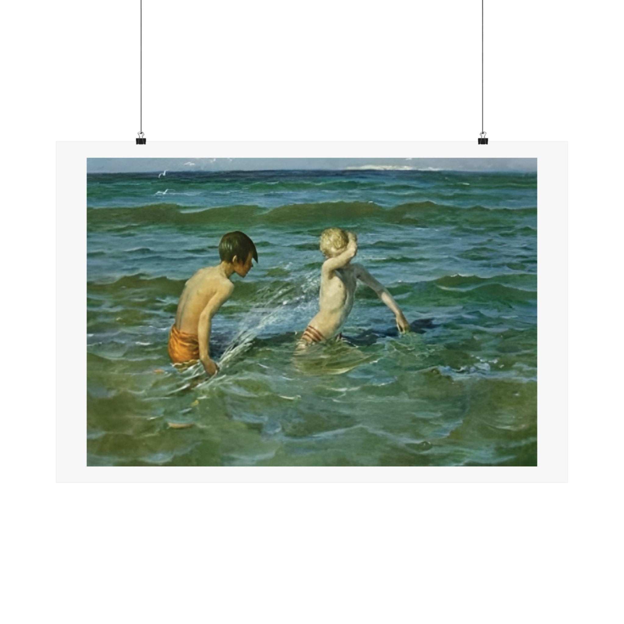 Virginie Demont-Breton Mousse et Terrien Coastal Art Poster, Sea Play Print, Rare Artistic Find
