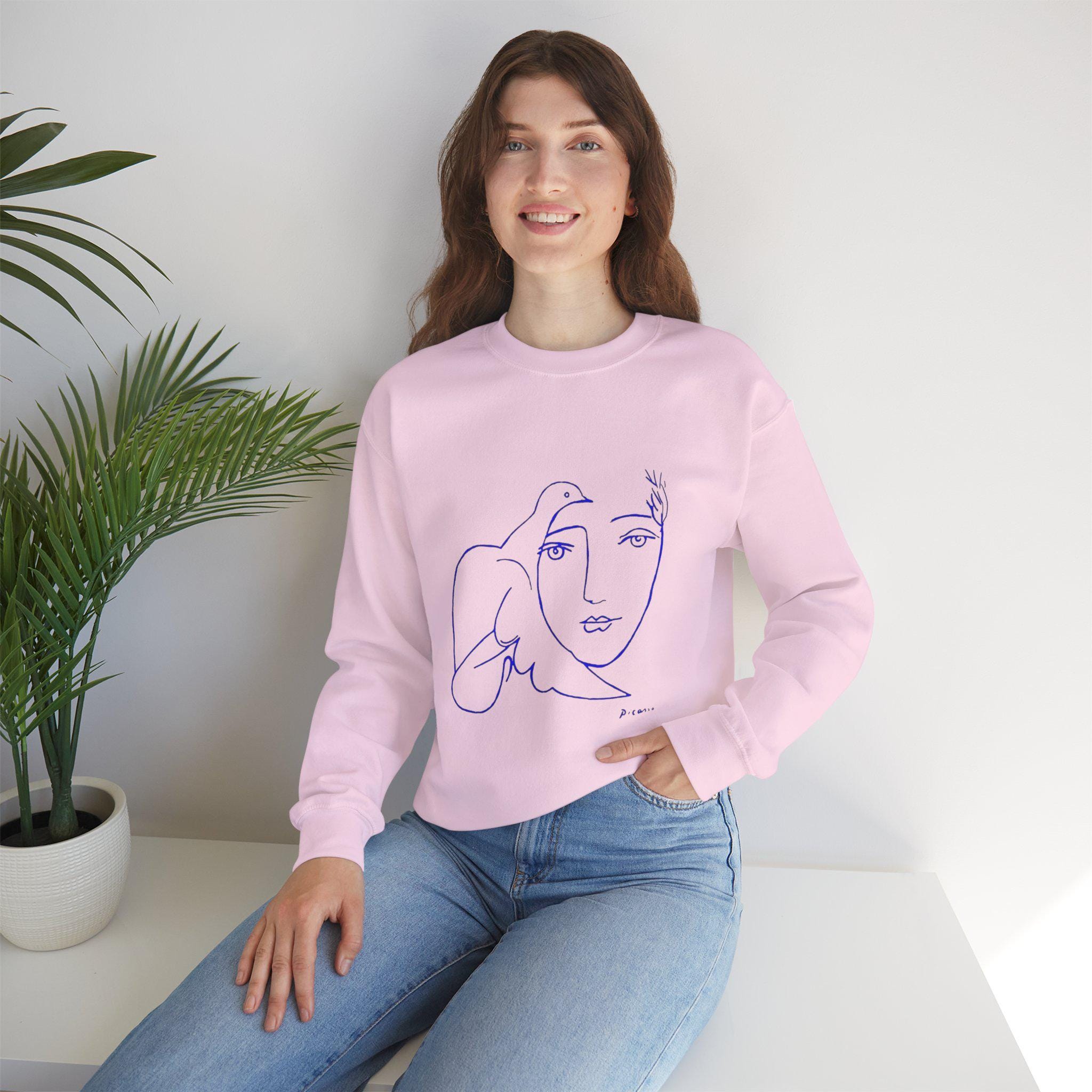 Picasso's Dove Sketch Sweatshirt, Abstract Face Line Art, Unisex Crewneck, Famous, Comfort Colors, Warm Apparel, Unique Style