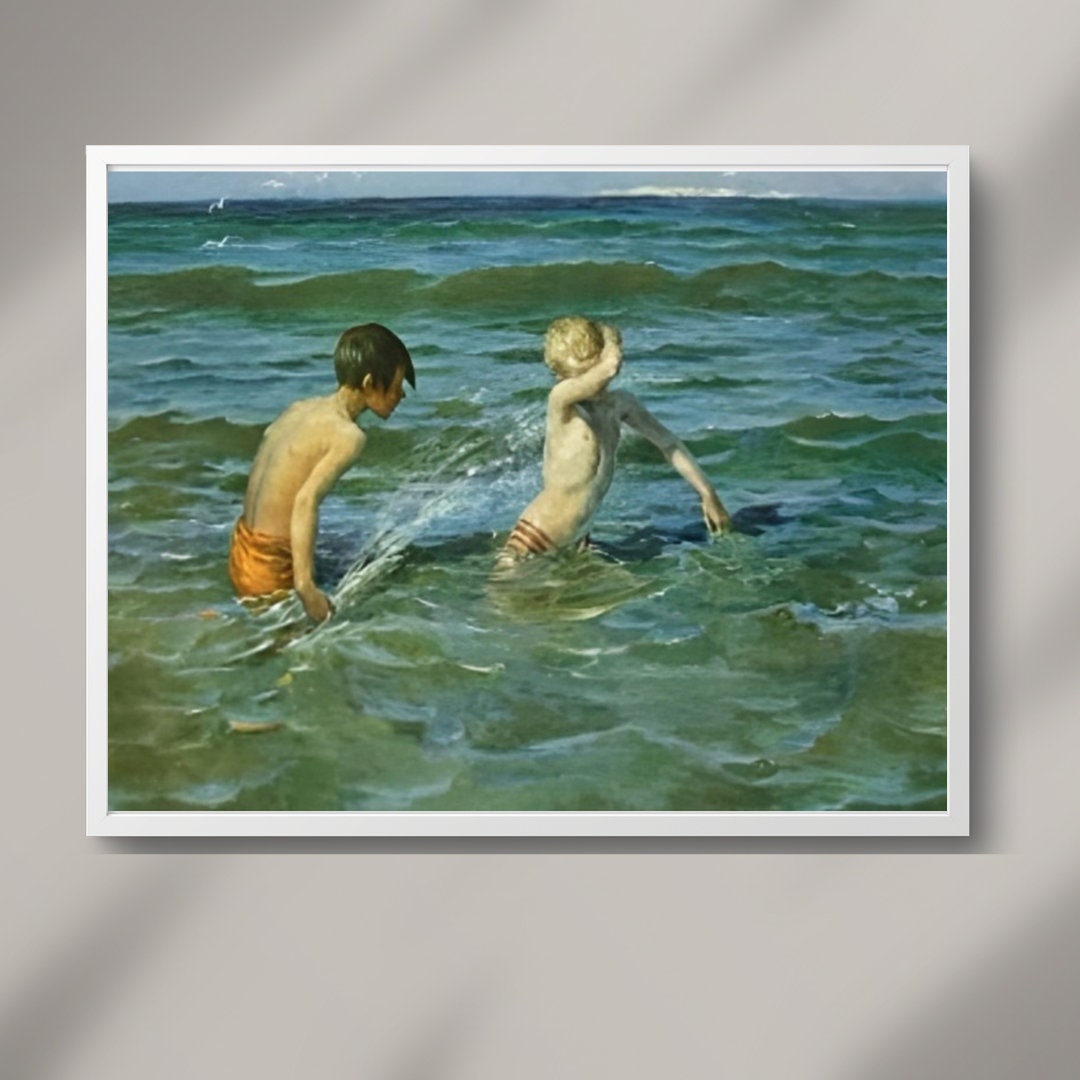 Virginie Demont-Breton Mousse et Terrien Coastal Art Poster, Sea Play Print, Rare Artistic Find