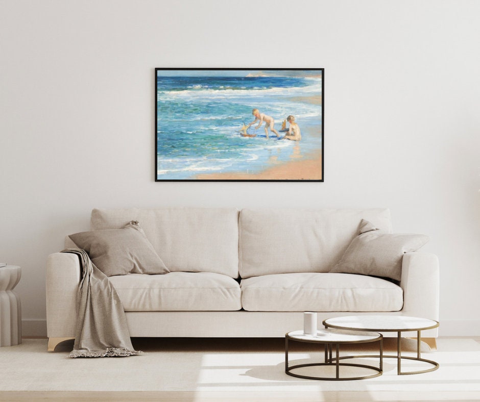 Virginie Demont-Breton The Little Boats Print, Enhanced Beach Scene, Children's Maritime Adventures Art Poster