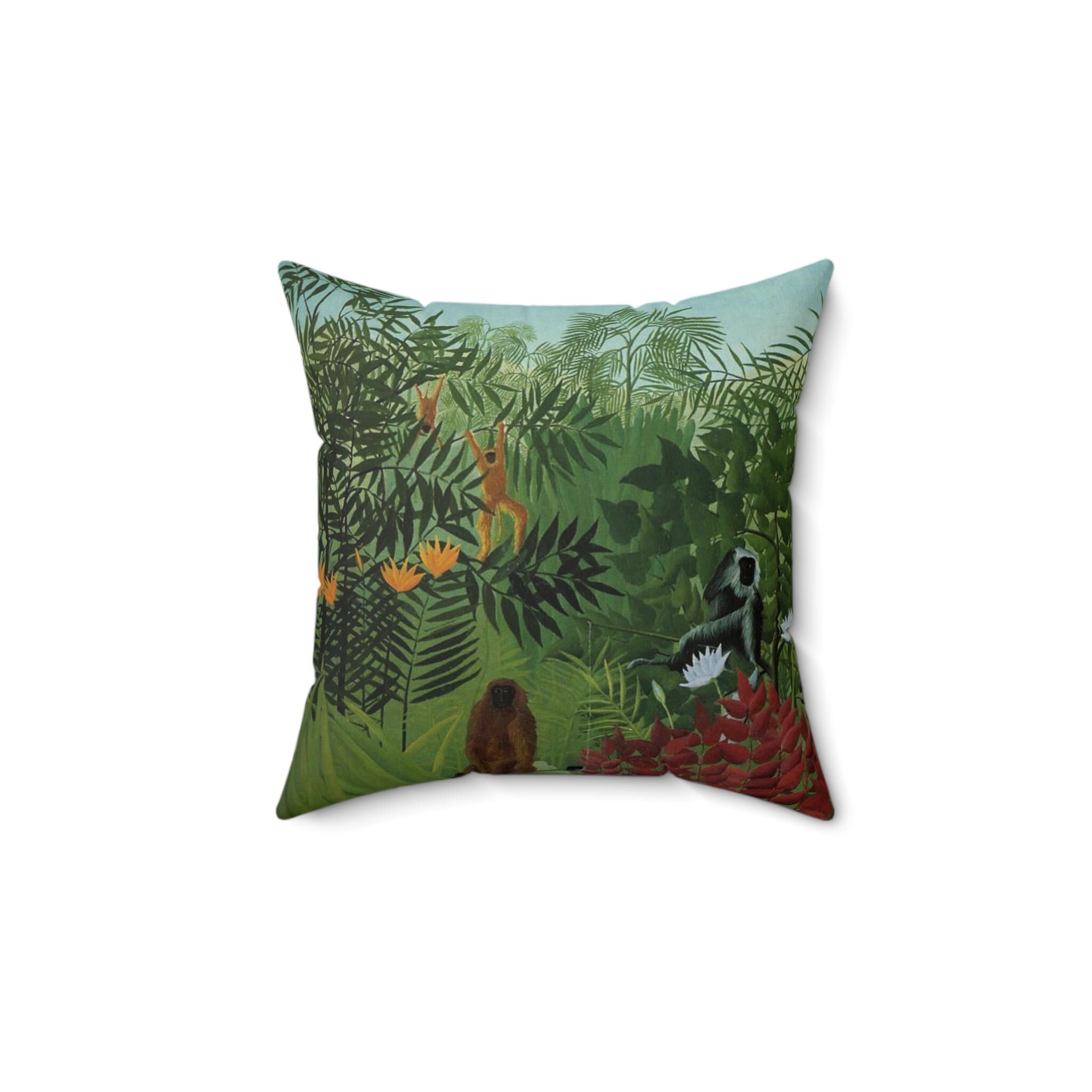 Henri Rousseau Pillow Tropical Forest with Apes and Snake, Art Lover's Home Decor, Artistic Square Throw Cushion, Perfect Decor Gift