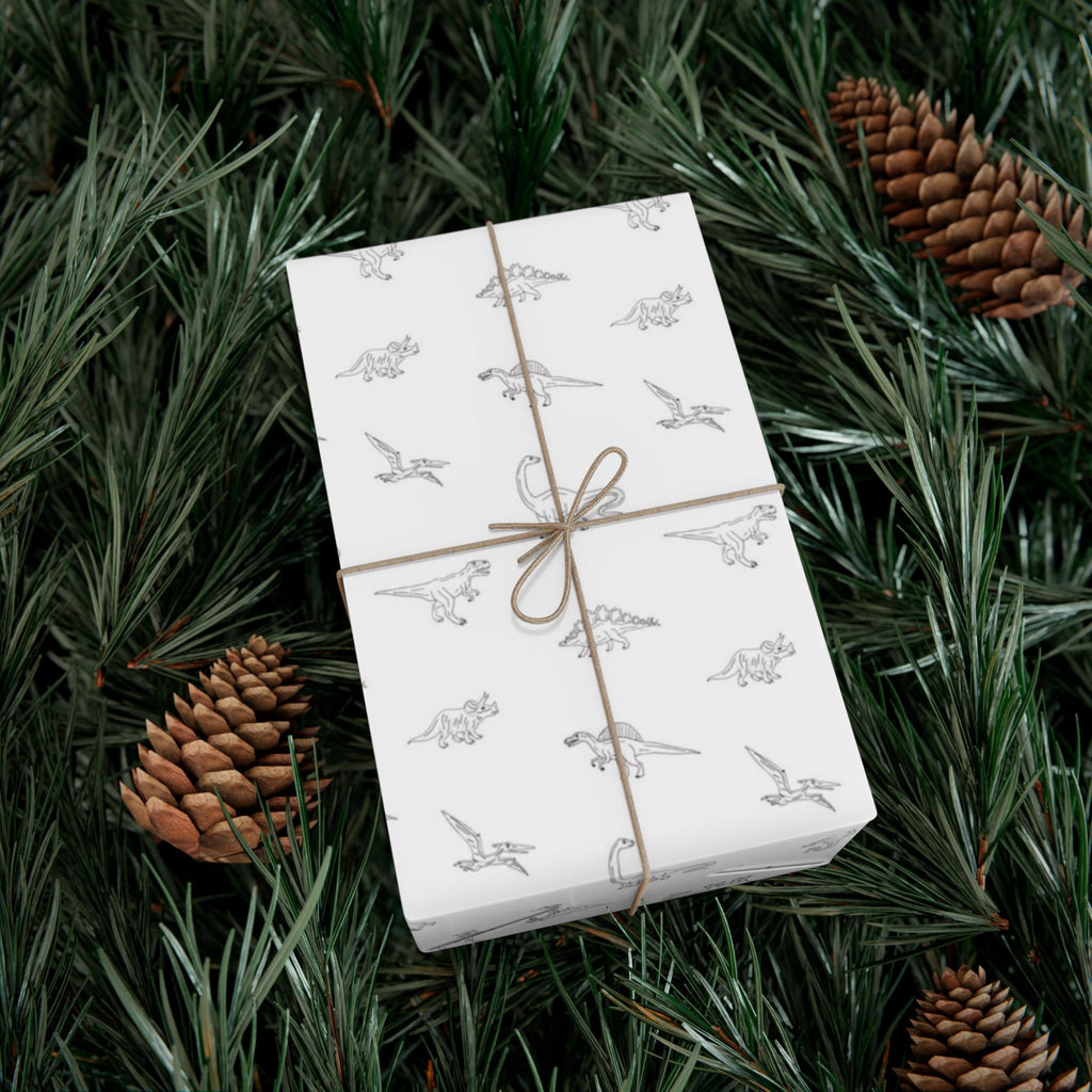 Dinosaur Gift Wrap, Minimalist White Design, Versatile Wrapping Paper for Birthdays, Baby Shower, Newborns and More