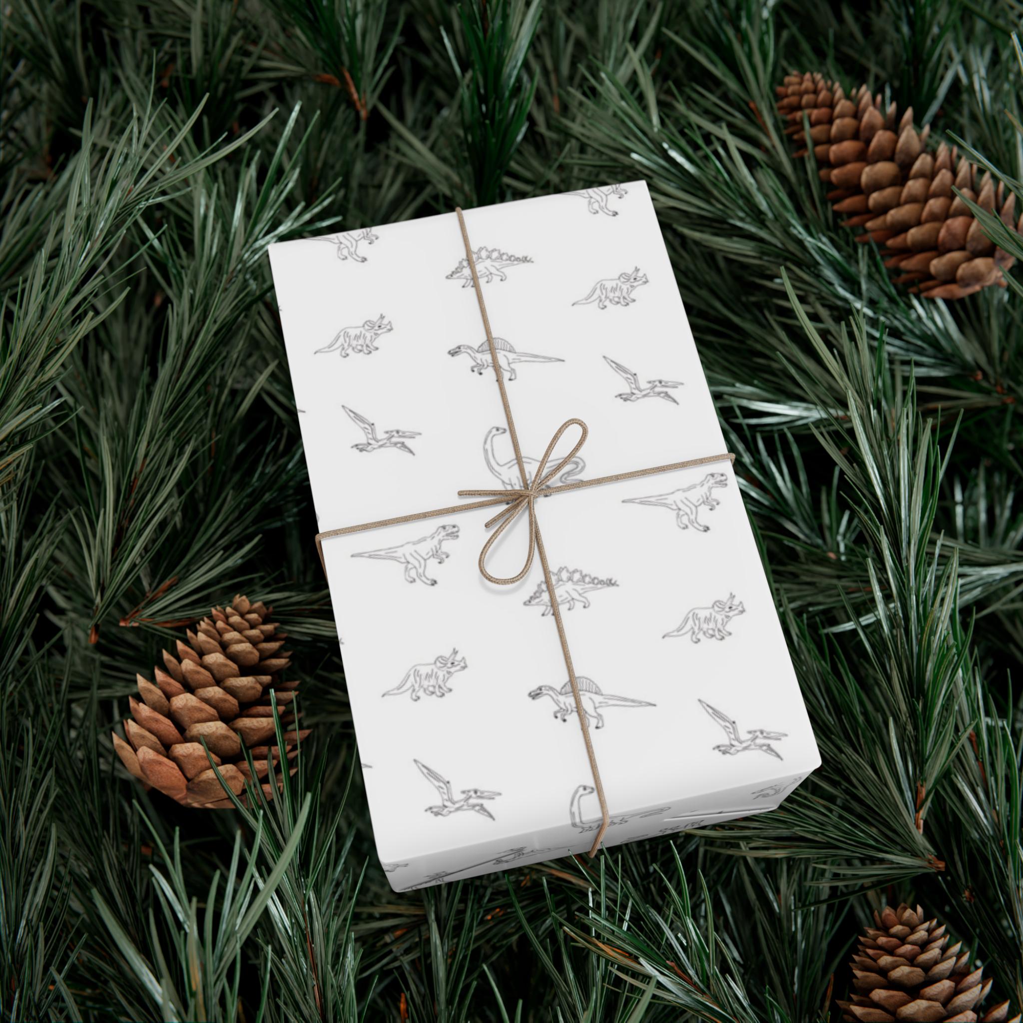 Dinosaur Gift Wrap, Minimalist White Design, Versatile Wrapping Paper for Birthdays, Baby Shower, Newborns and More