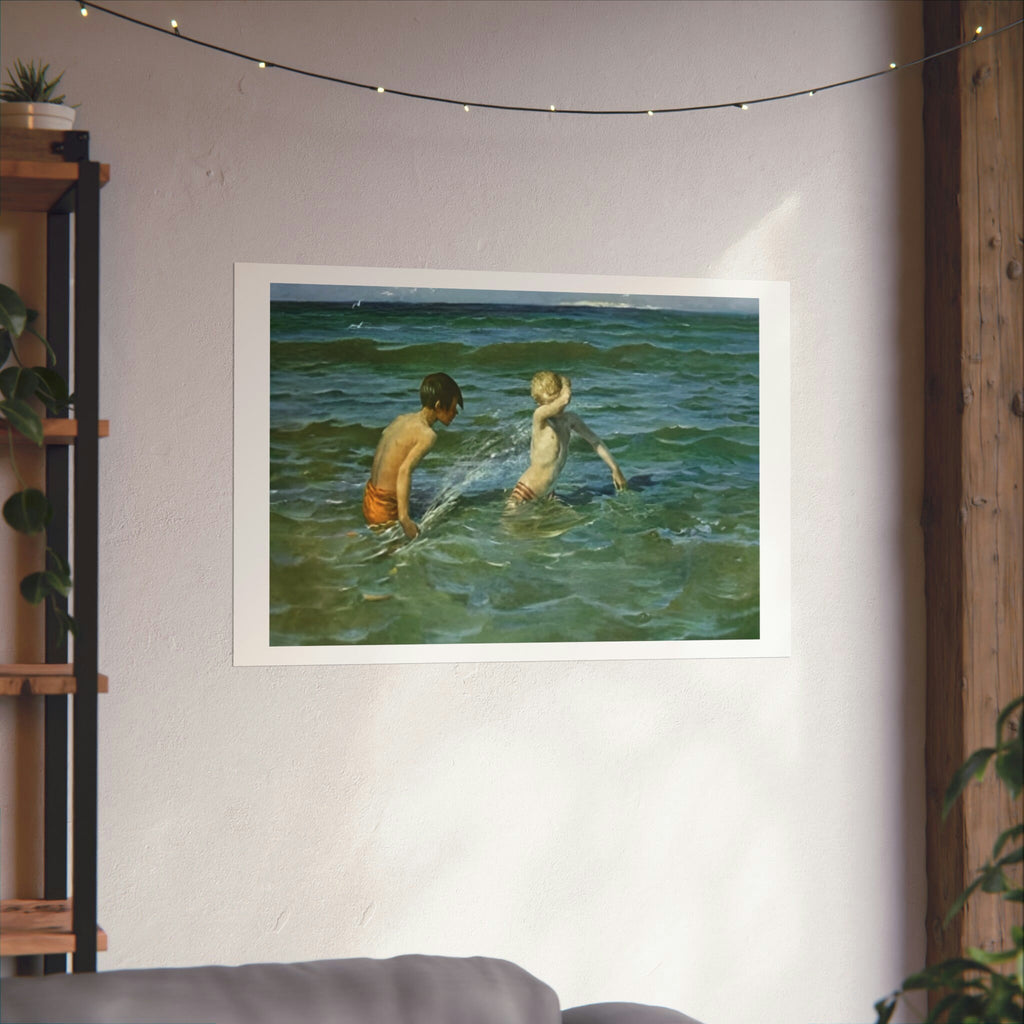 Virginie Demont-Breton Mousse et Terrien Coastal Art Poster, Sea Play Print, Rare Artistic Find