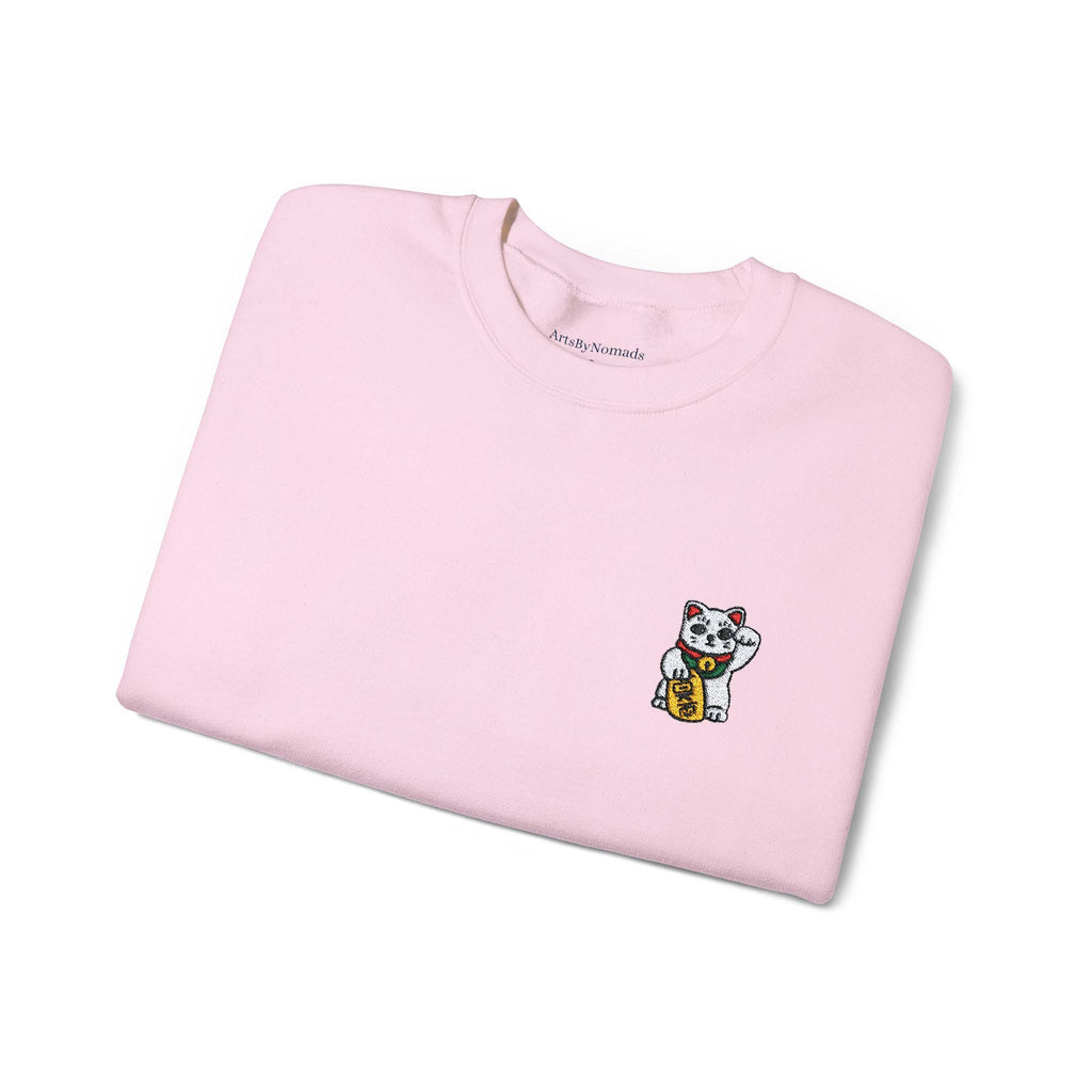 Embroidered Lucky Cat Unisex Sweatshirt, Chinese New Year Gift, Maneki-Neko Crewneck Jumper, Japan Lover Present, Ethically Grown Cotton