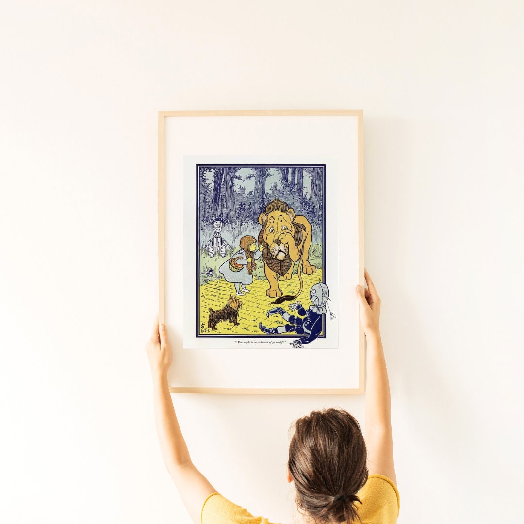 Vintage Print, Dorothy Meets Cowardly Lion, Classic Wizard of Oz Illustration, Gift for Kids and Literary Wall Art
