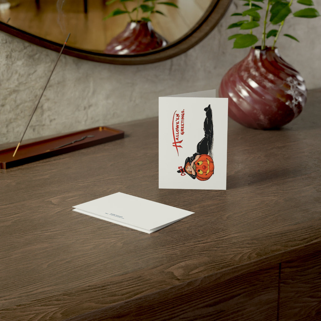 Vintage Halloween Witch Greeting Card, Pumpkin Illustration, Retro Holiday Card, Halloween Unique Gift