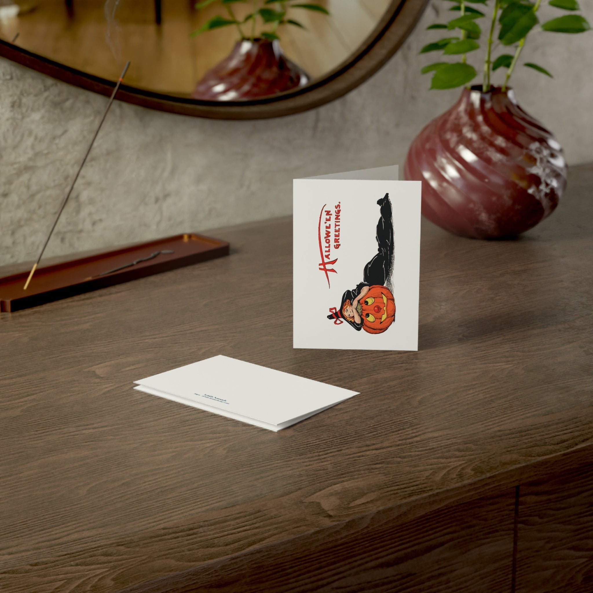 Vintage Halloween Witch Greeting Card, Pumpkin Illustration, Retro Holiday Card, Halloween Unique Gift