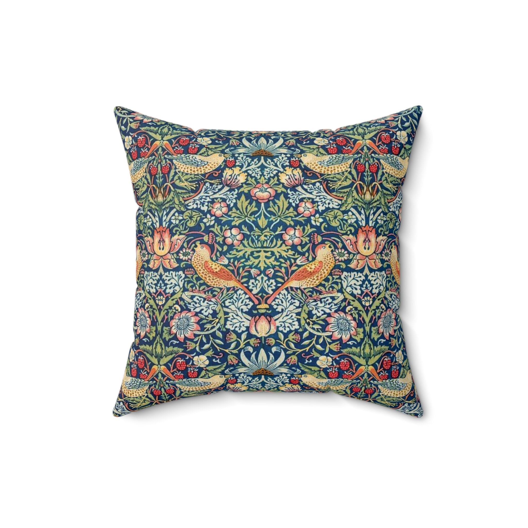 William Morris Strawberry Thief Pillow, Classic Arts and Crafts Design, Decorative Double Sided Cushion