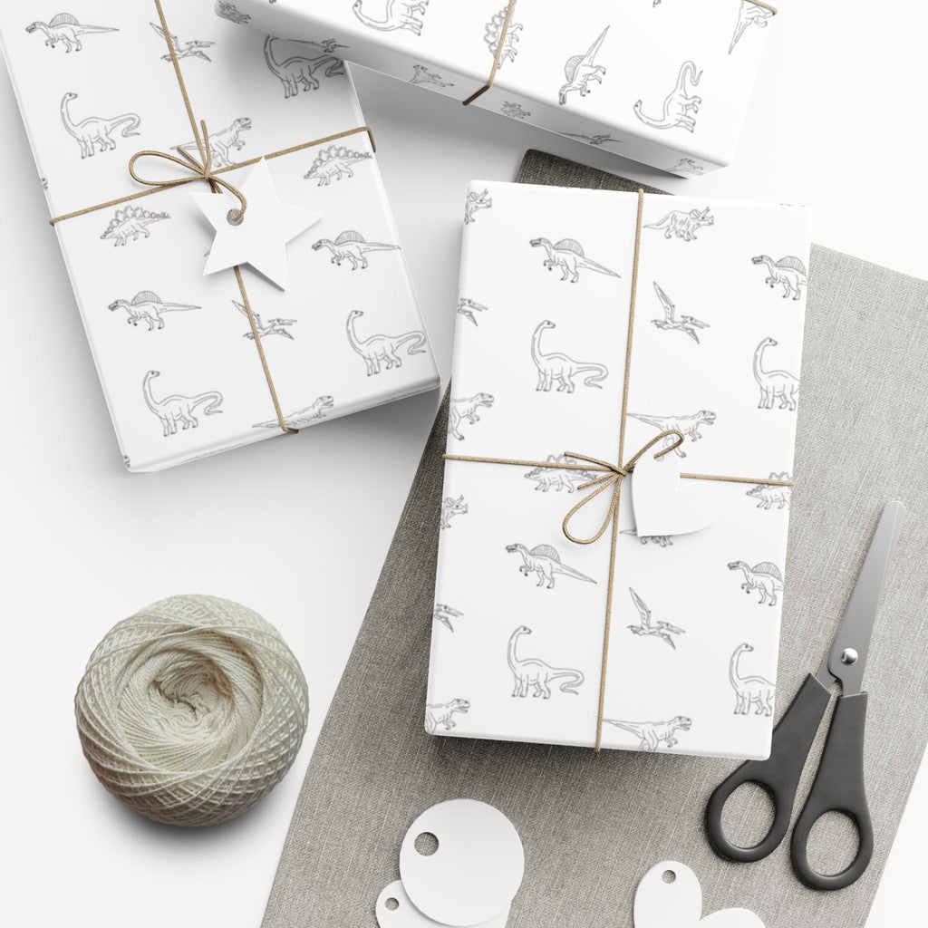 Dinosaur Gift Wrap, Minimalist White Design, Versatile Wrapping Paper for Birthdays, Baby Shower, Newborns and More