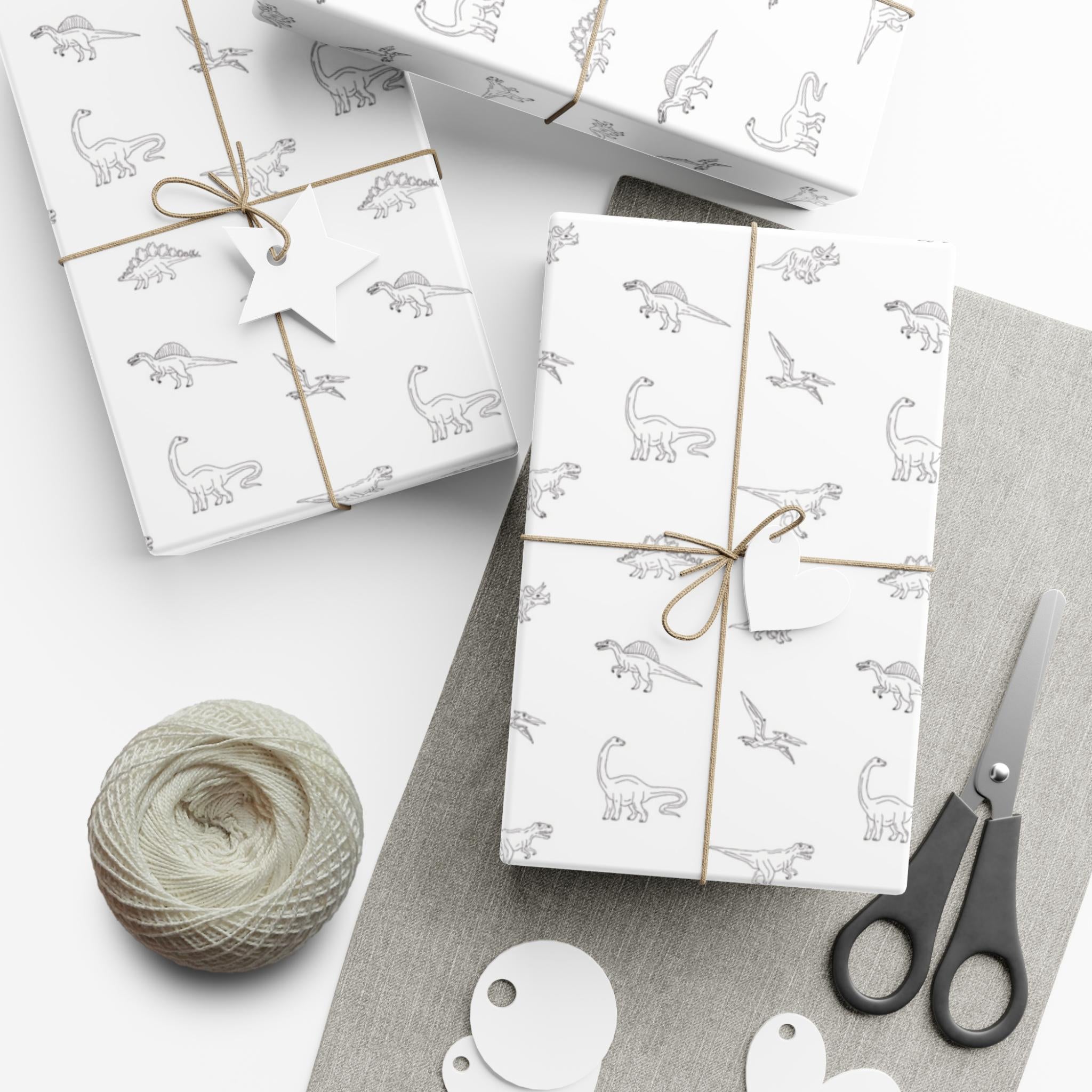 Dinosaur Gift Wrap, Minimalist White Design, Versatile Wrapping Paper for Birthdays, Baby Shower, Newborns and More
