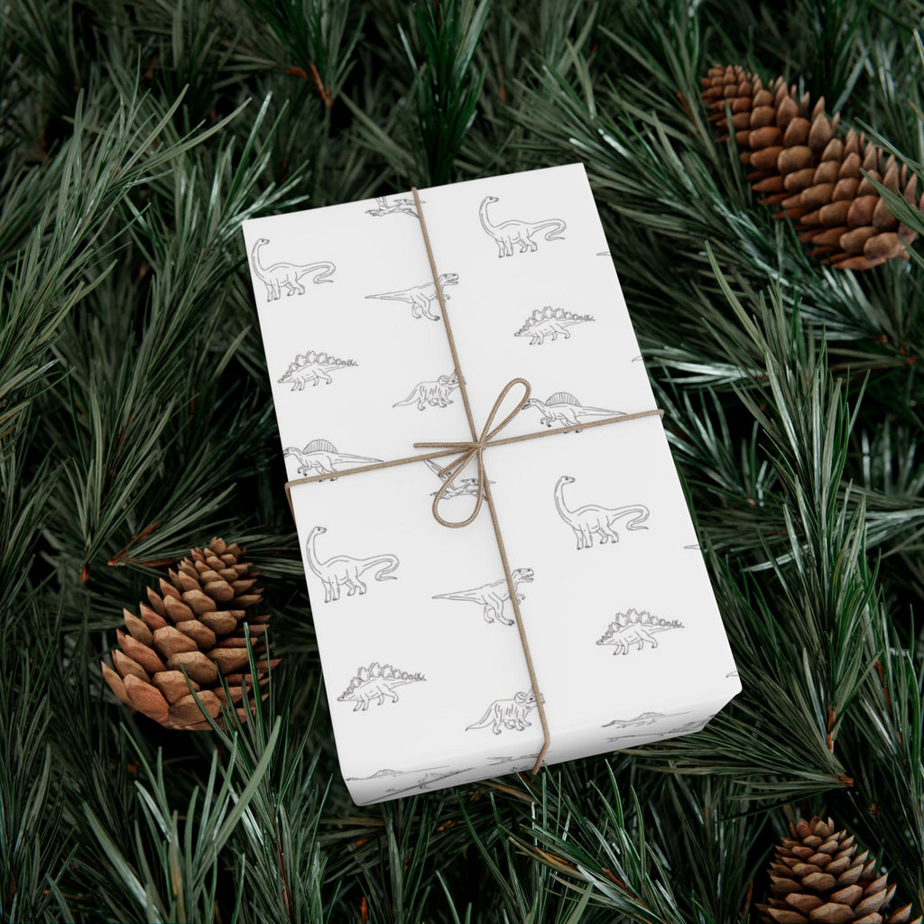 Dinosaur Gift Wrap, Minimalist White Design, Versatile Wrapping Paper for Birthdays, Baby Shower, Newborns and More