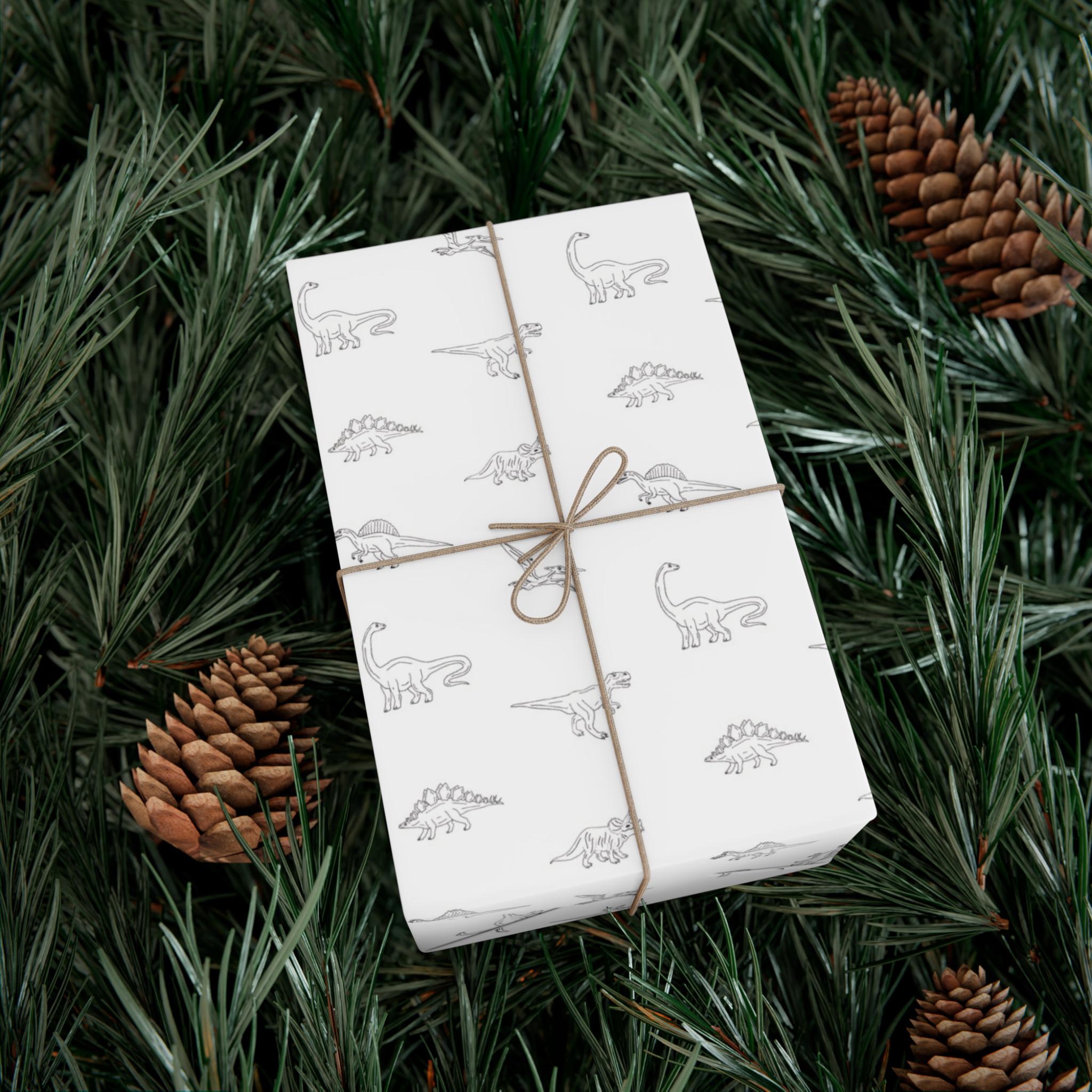 Dinosaur Gift Wrap, Minimalist White Design, Versatile Wrapping Paper for Birthdays, Baby Shower, Newborns and More