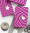 Checkered Wrapping Paper, Chic Pink Purple, Funky 70s Vibe, Girly Gift Wrap, Satin or Matte Finish