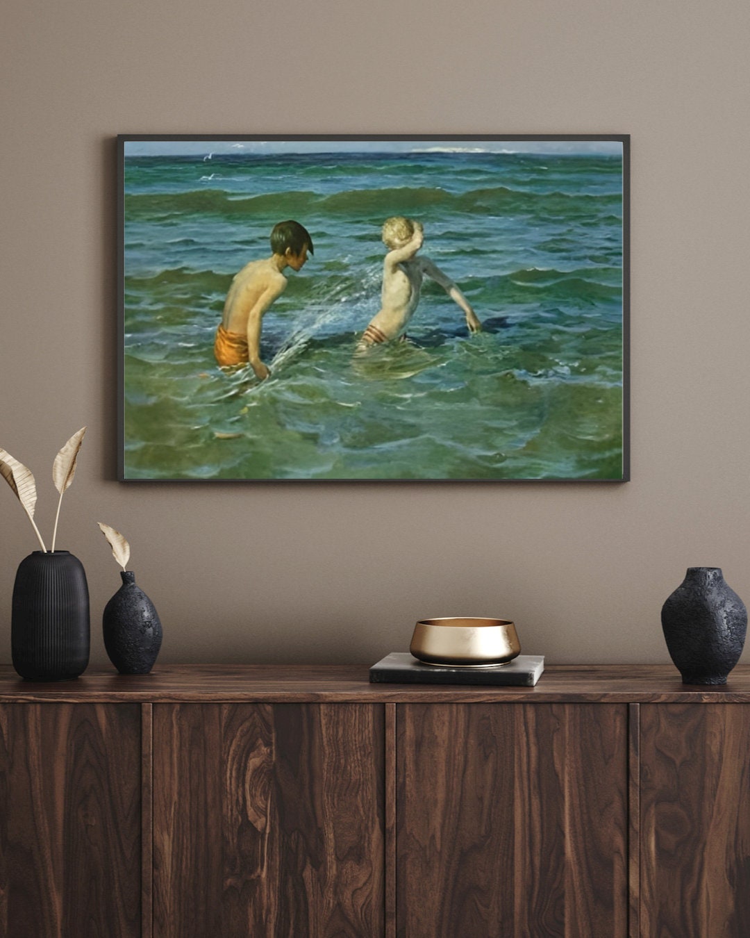 Virginie Demont-Breton Mousse et Terrien Coastal Art Poster, Sea Play Print, Rare Artistic Find