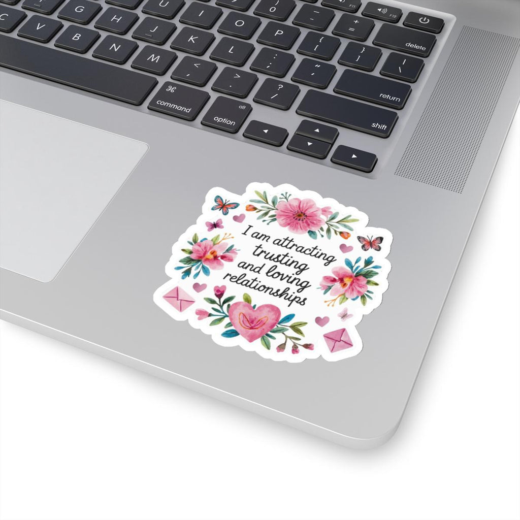 Love Affirmation Sticker, Attracting Trusting and Loving Relationships, Romantic Manifestation with Hearts and Flowers, Love Magnet Gift