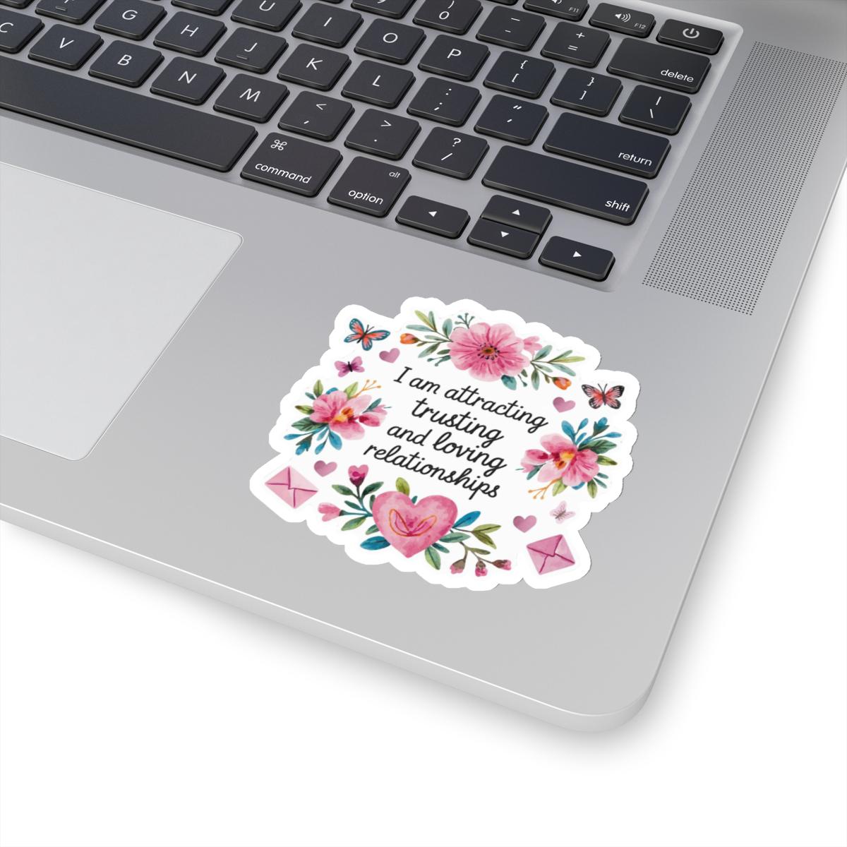 Love Affirmation Sticker, Attracting Trusting and Loving Relationships, Romantic Manifestation with Hearts and Flowers, Love Magnet Gift