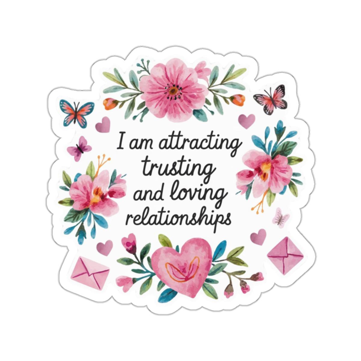 Love Affirmation Sticker, Attracting Trusting and Loving Relationships, Romantic Manifestation with Hearts and Flowers, Love Magnet Gift