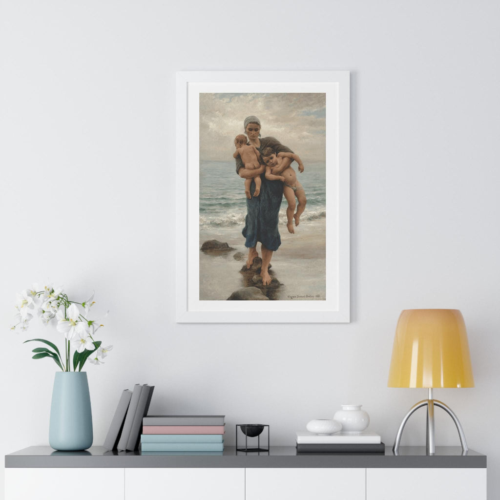 Framed Print of Fisherman's Wife Bathing Her Children by Virginie Demont Breton, Home Wall Decor, Ready to Hang, Mother's Day Gift
