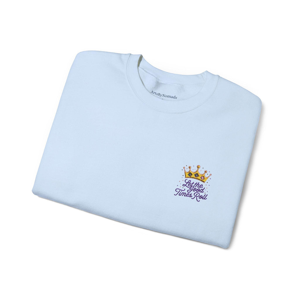 Mardi Gras Crown Embroidered Sweatshirt, Let the Good Times Roll, Unisex Jumper, Stylish Cursive Font, Heavy Blend Crewneck, Minimalist