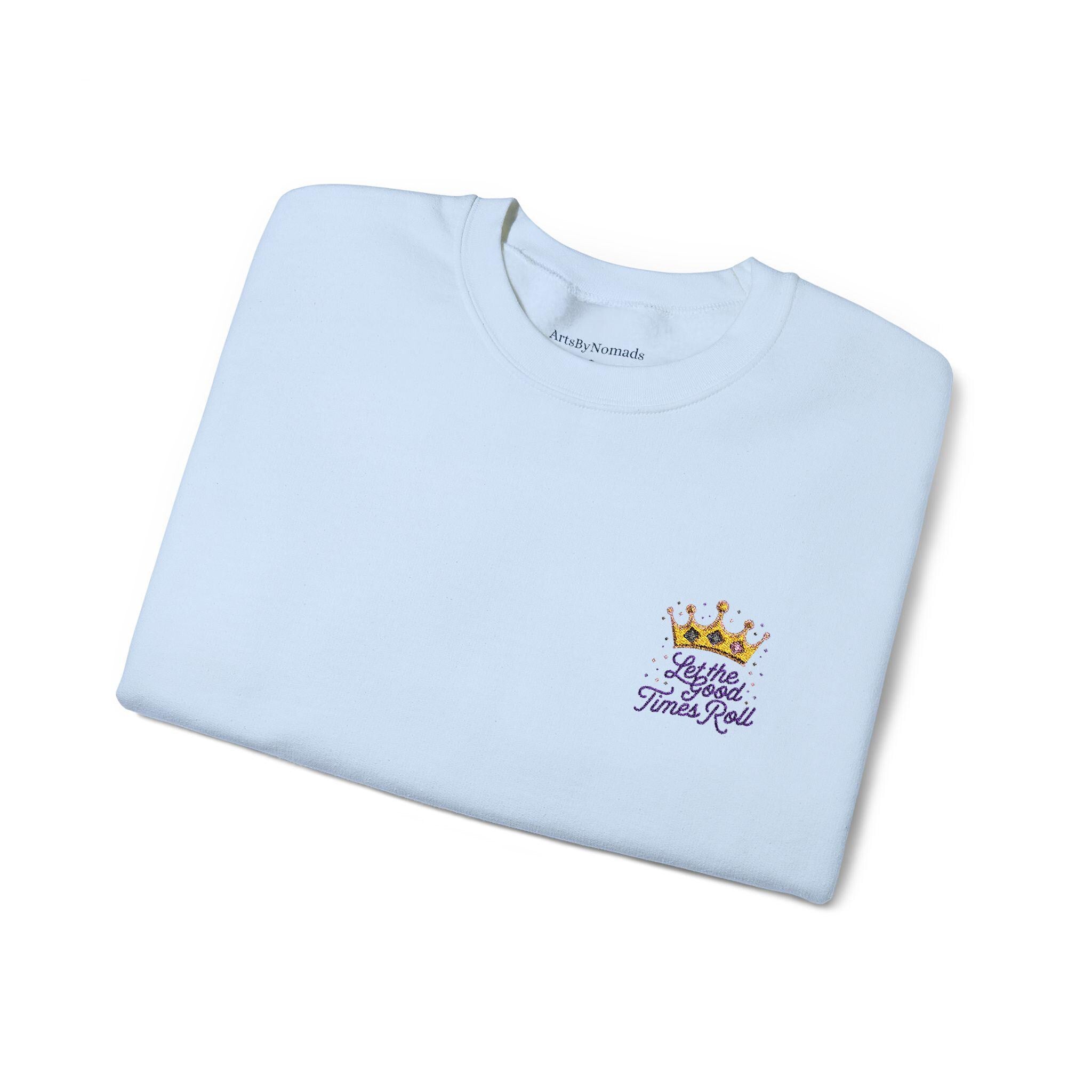 Mardi Gras Crown Embroidered Sweatshirt, Let the Good Times Roll, Unisex Jumper, Stylish Cursive Font, Heavy Blend Crewneck, Minimalist